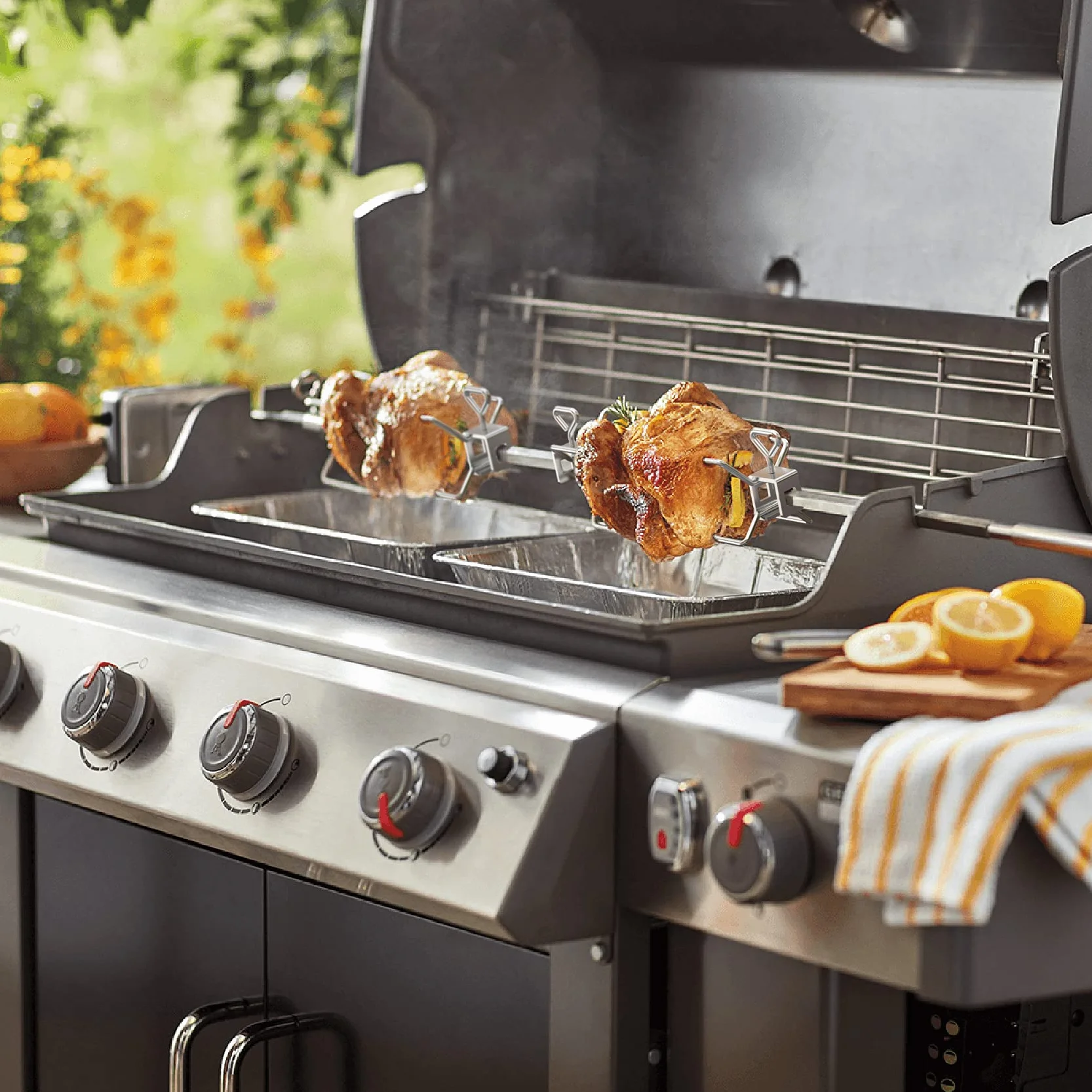 Onlyfire Zestaw rożna ze stali nierdzewnej odpowiedni do grilli Weber 7653 Weber Genesis II z serii 400 i 600 oraz Genesis II LX z 4 i 6 palnikami