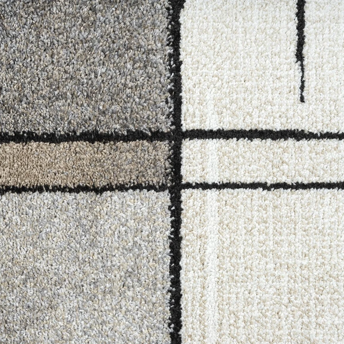 the carpet Pearl Nowoczesny dywan z krótkim włosiem, do salonu, sypialni, cięcie konturowe, geometryczny wzór, w kratę, beżowy, 160 x 220 cm