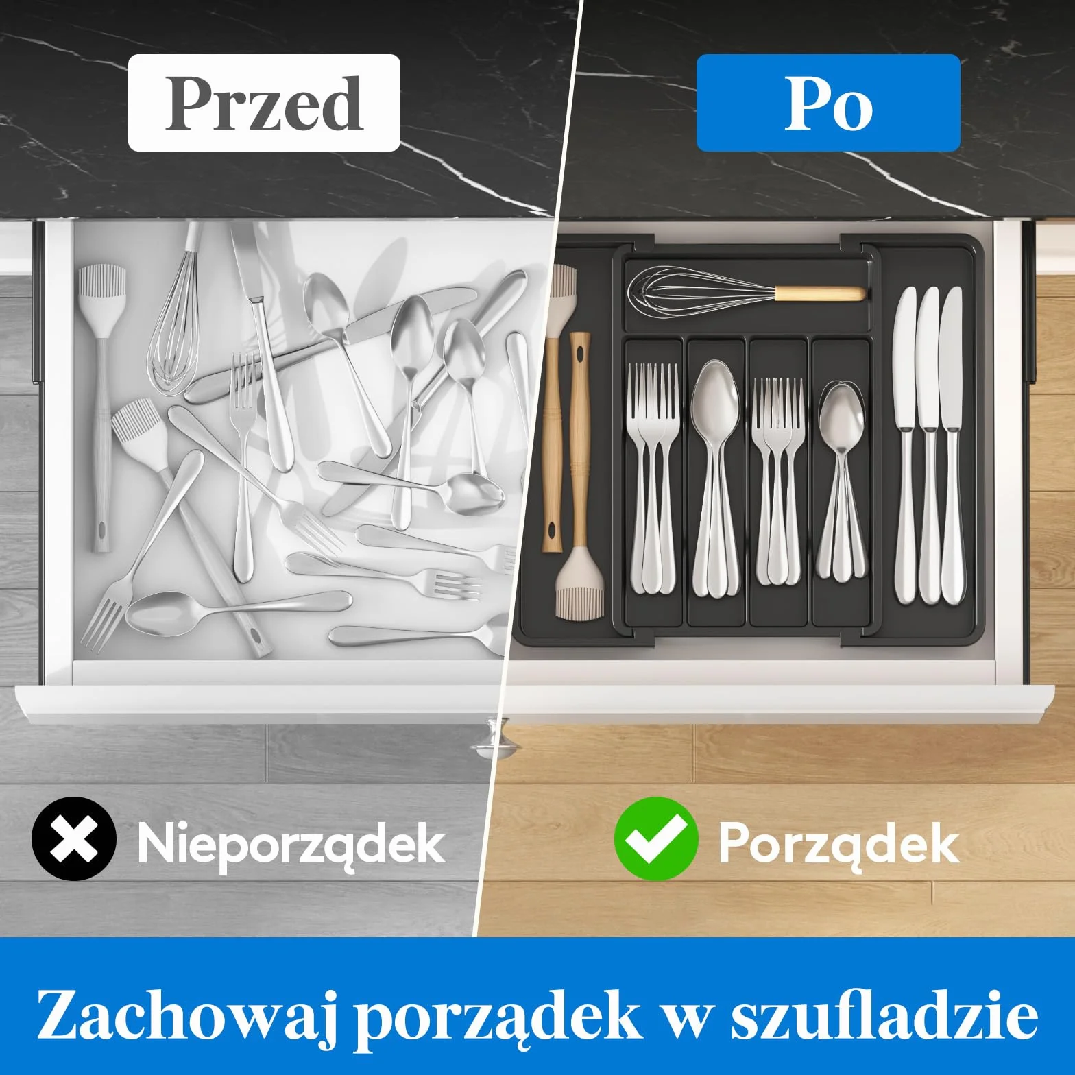 Lifewit Pojemnik na sztućce do szuflad rozszerzalny organizer kuchenny 30,9 cm czarny