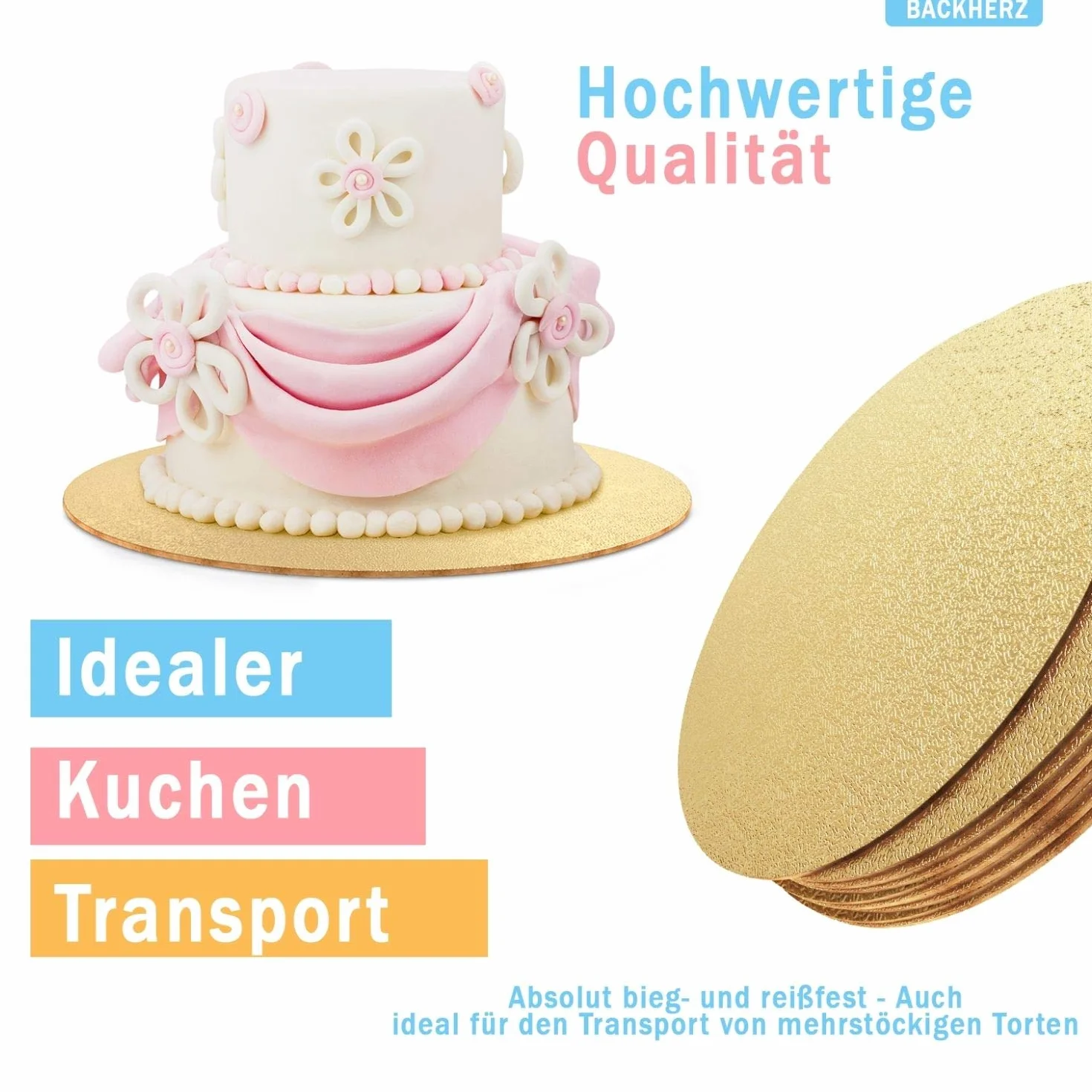 Złota okrągła podkładka pod tort premium 15-30 cm zestaw 4 szt. 3 mm do kontaktu z żywnością