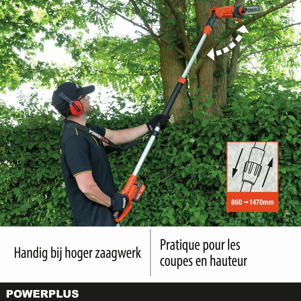 Powerplus Dual Power POWDPG75385 Akumulator kettingzaag - 40V - Zwaardlengte 300mm - Telescopisch - Automatyczny kettingsmering - Wył. accu en lader - w zestawie. 1x ketting w 1x zwaard