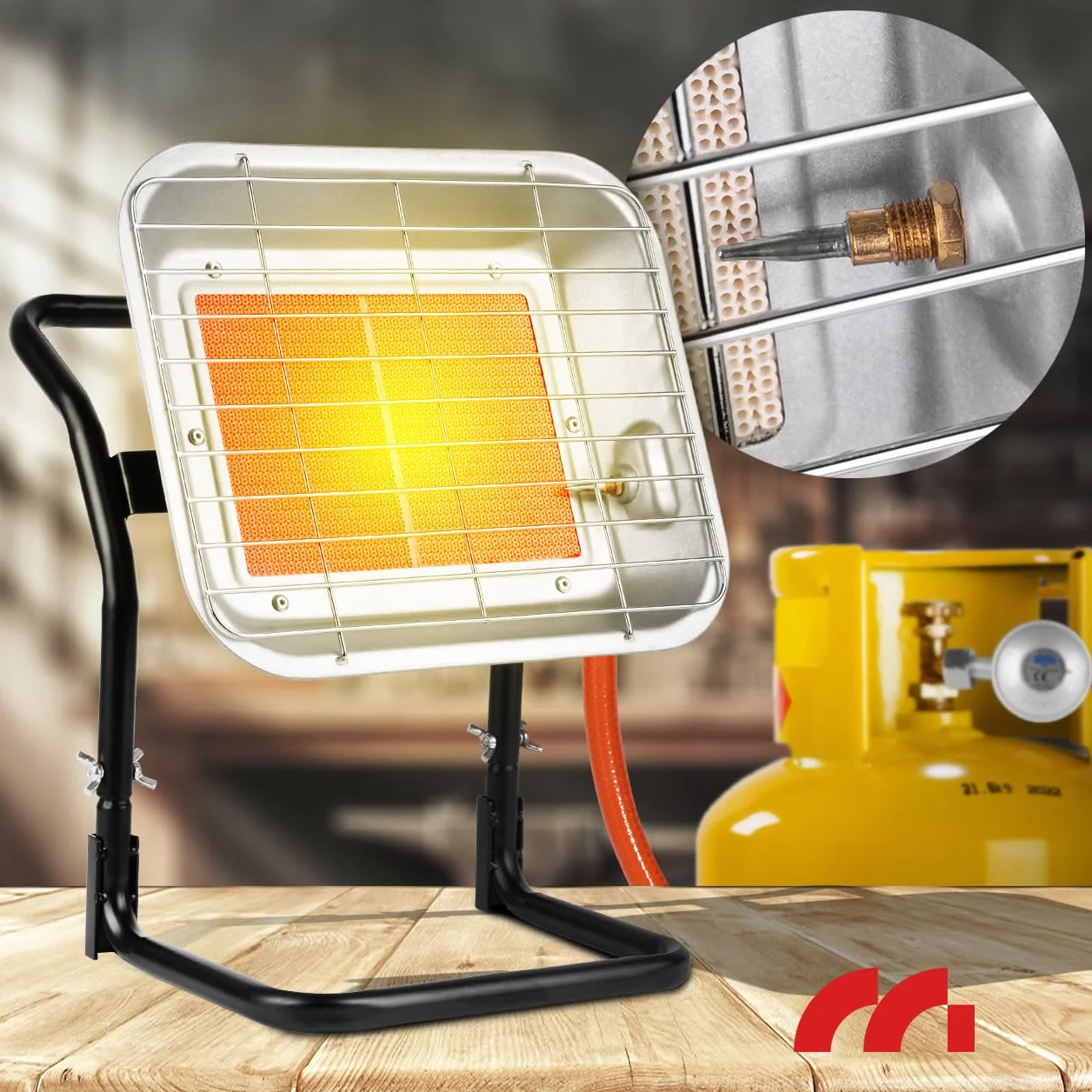 MalTec Gazcamp grzejnik gazowy na butelkę, stojący 4,5 kW, wąż gazowy, regulator ciśnienia gazu