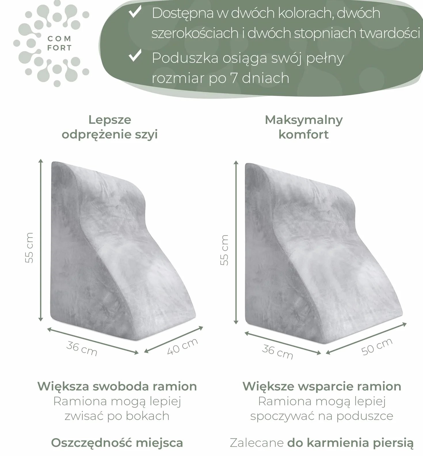 WELL B4 Ergonomiczna poduszka do czytania do łóżka i sofy, ŚREDNIA WAGA - Wygodna poduszka pod plecy z pianką z pamięcią kształtu - poduszka klinowa do łóżka, szary