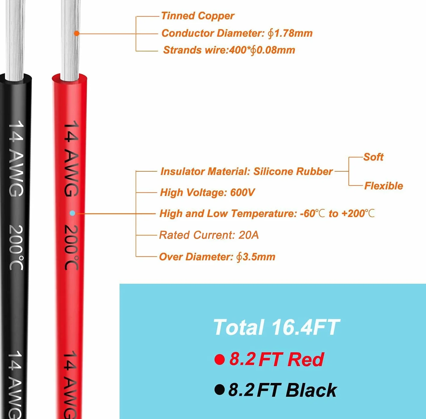 14 Gauge Silikon Draht 5 Meter (2,5 Meter Schwarz und 2,5 Meter Rot) Weich und Flexibel Niedrige Impedanz