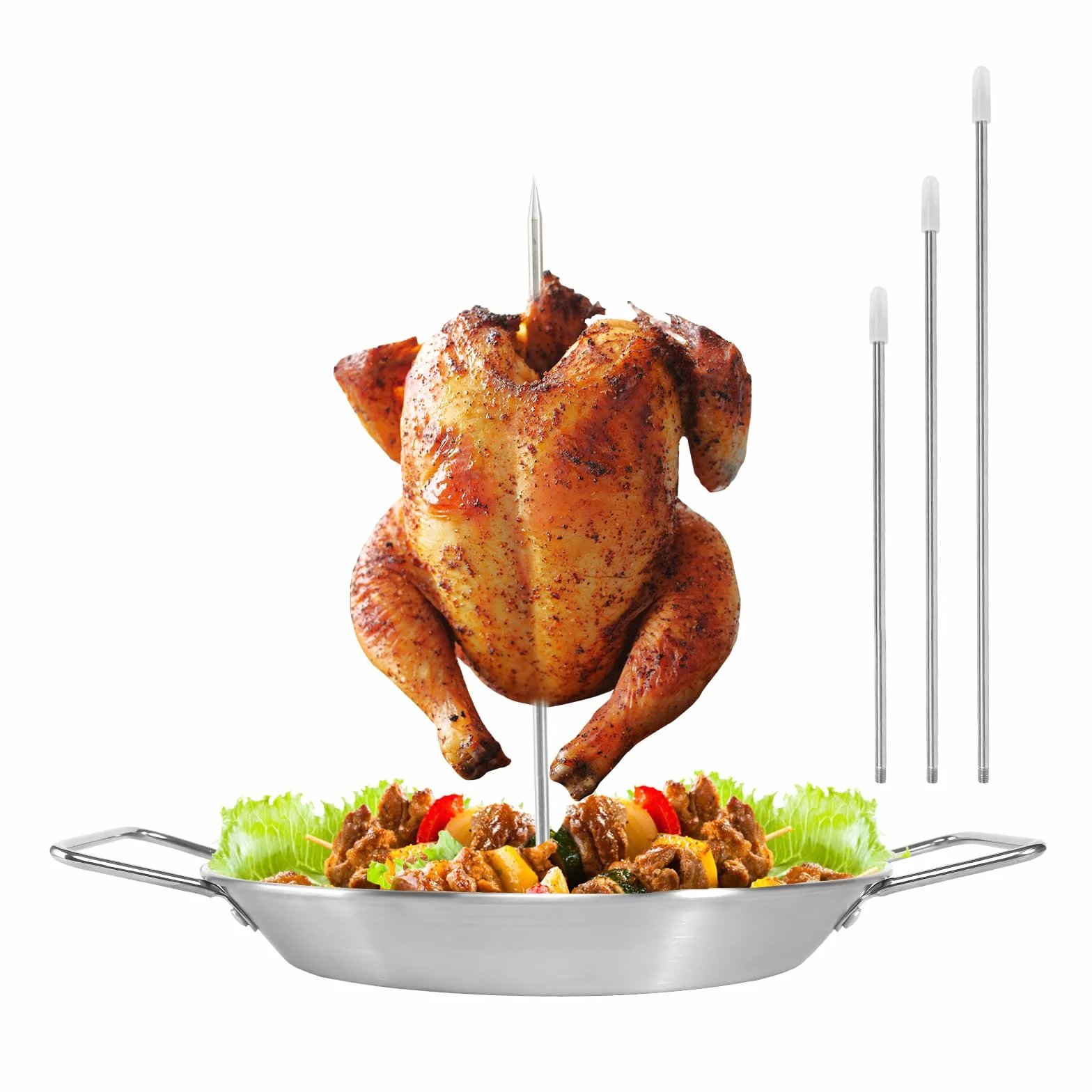 Pionowy szpikulec do grilla ze stali nierdzewnej, pionowy szpikulec do mięsa, z 3 zdejmowanymi szpikulcami, pionowy szpikulec do grilla, do tacos, kebabów, smażonych kurczaków