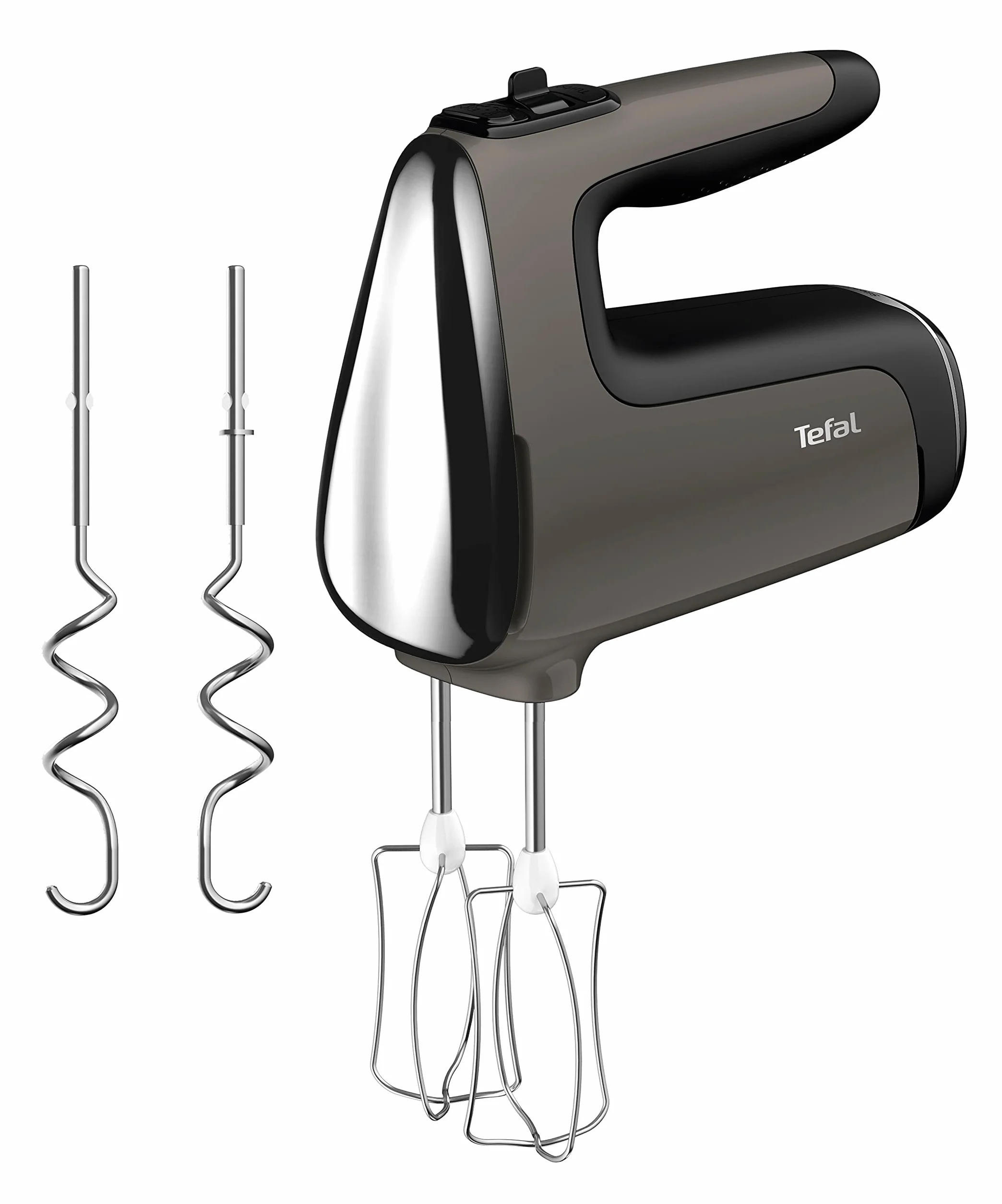 Tefal HT650E Power Mix Silence Mikser Ręczny moc 600 W, cicha praca, akcesoria w zestawie, trzepaczka i mieszadła do ciasta ze stali nierzewnej, szary