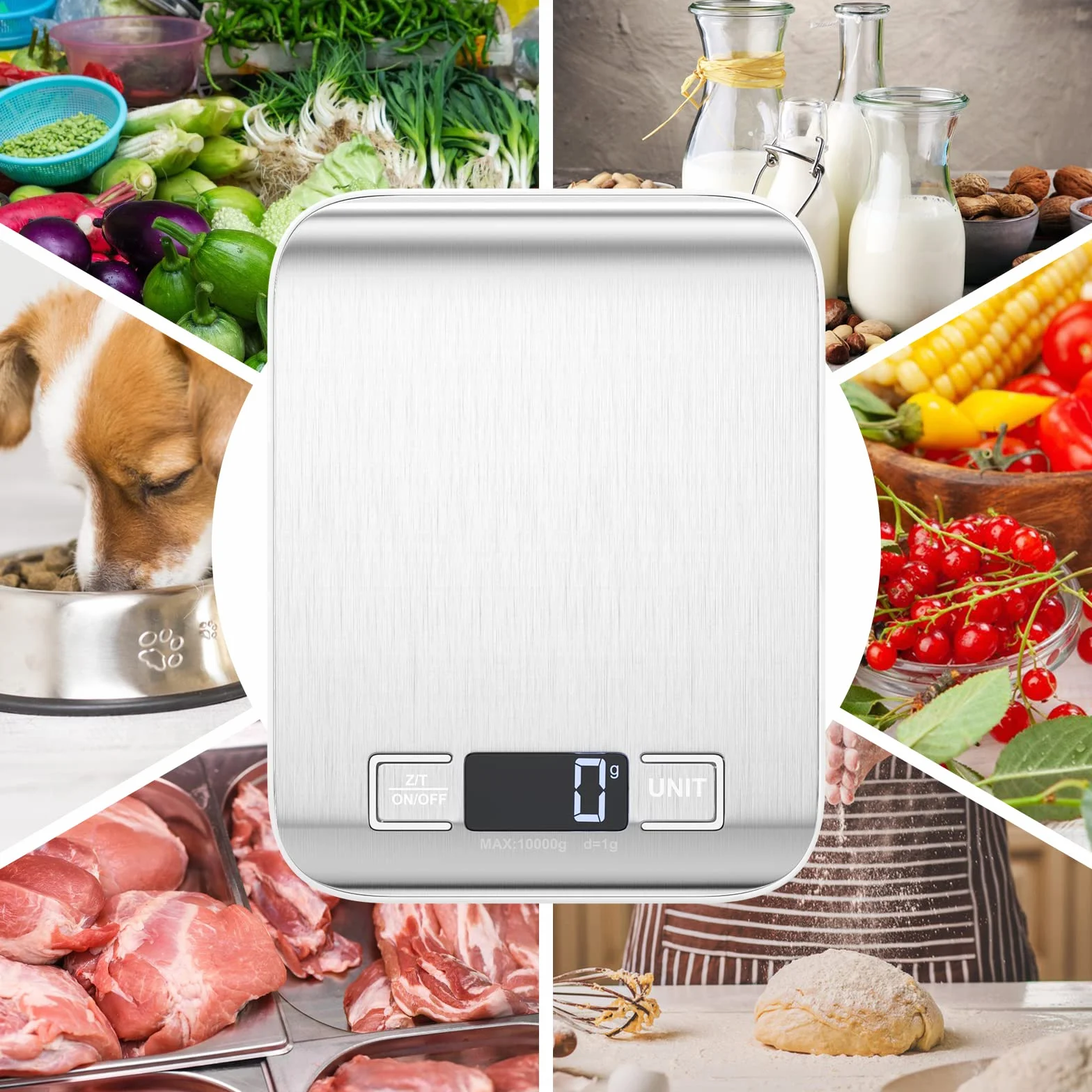 Newaner Precyzyjna waga kuchenna elektroniczna, 10 kg / 1 g, stal nierdzewna, waga kuchenna z wyświetlaczem Led i funkcją tarowania, 6 jednostek, ważenie żywności do gotowania, pieczenia i mieszania