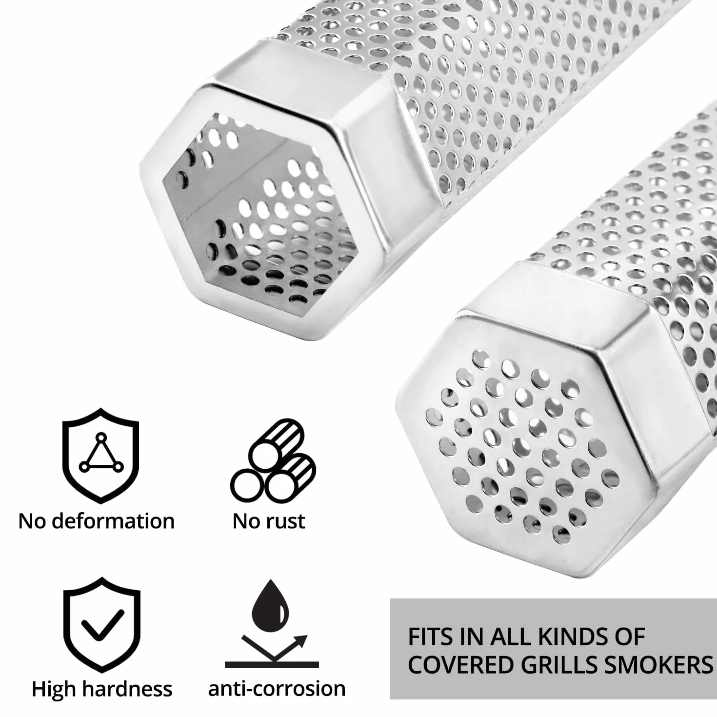 QWORK 30 cm rura wędzarnicza ze stali nierdzewnej do grilla na pelety, sześciokątna rura wędzarnicza premium do wszystkich grilli, wędzenia na gorąco/zimno, grillowanie na węgiel drzewny