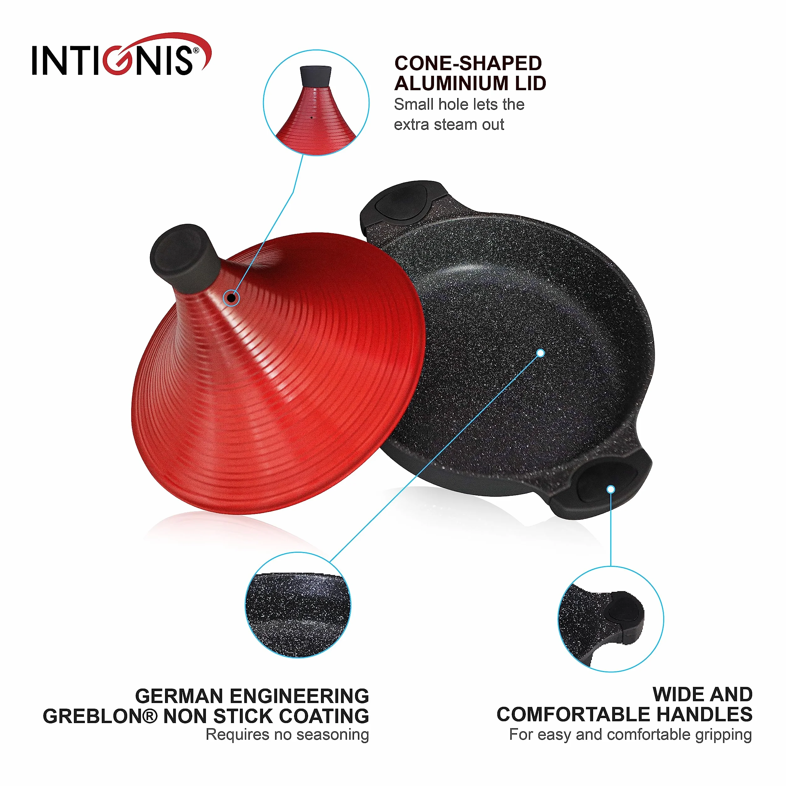 Marokański garnek do gotowania tagine | Indukcja | Pokrywka samoprzylepna 28cm duża metalowa | Super Non Stick Tradycyjny Tender Slow Cook Tajin Garnek do Zapiekanek (Multi)