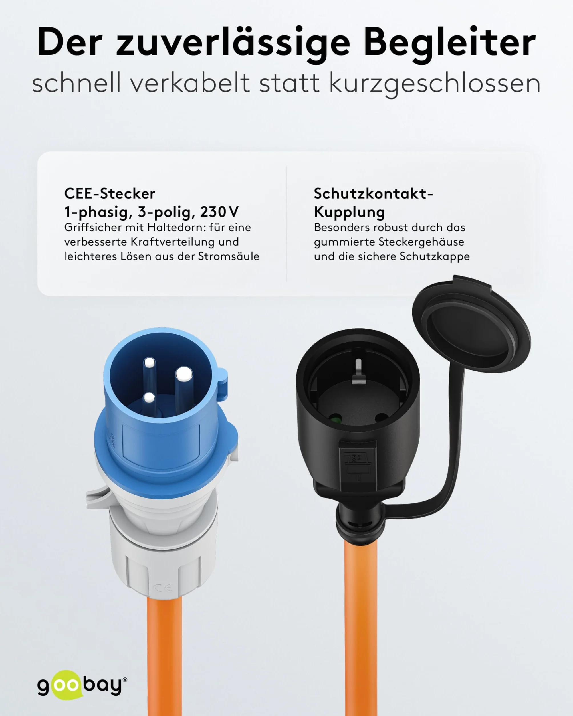 goobay Kabel adaptera CEE do przyczepy kempingowej, 1,5 m, wtyczka CEE do gniazdka ochronnego, do użytku na zewnątrz z IP44, 76223