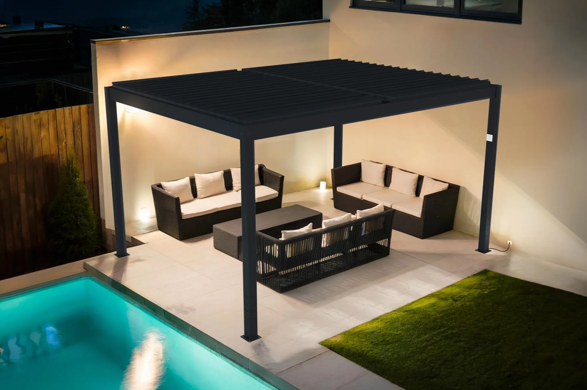 Cazeboo SANTA 4x3m szara aluminiowa pergola bioklimatyczna z napędem elektrycznym
