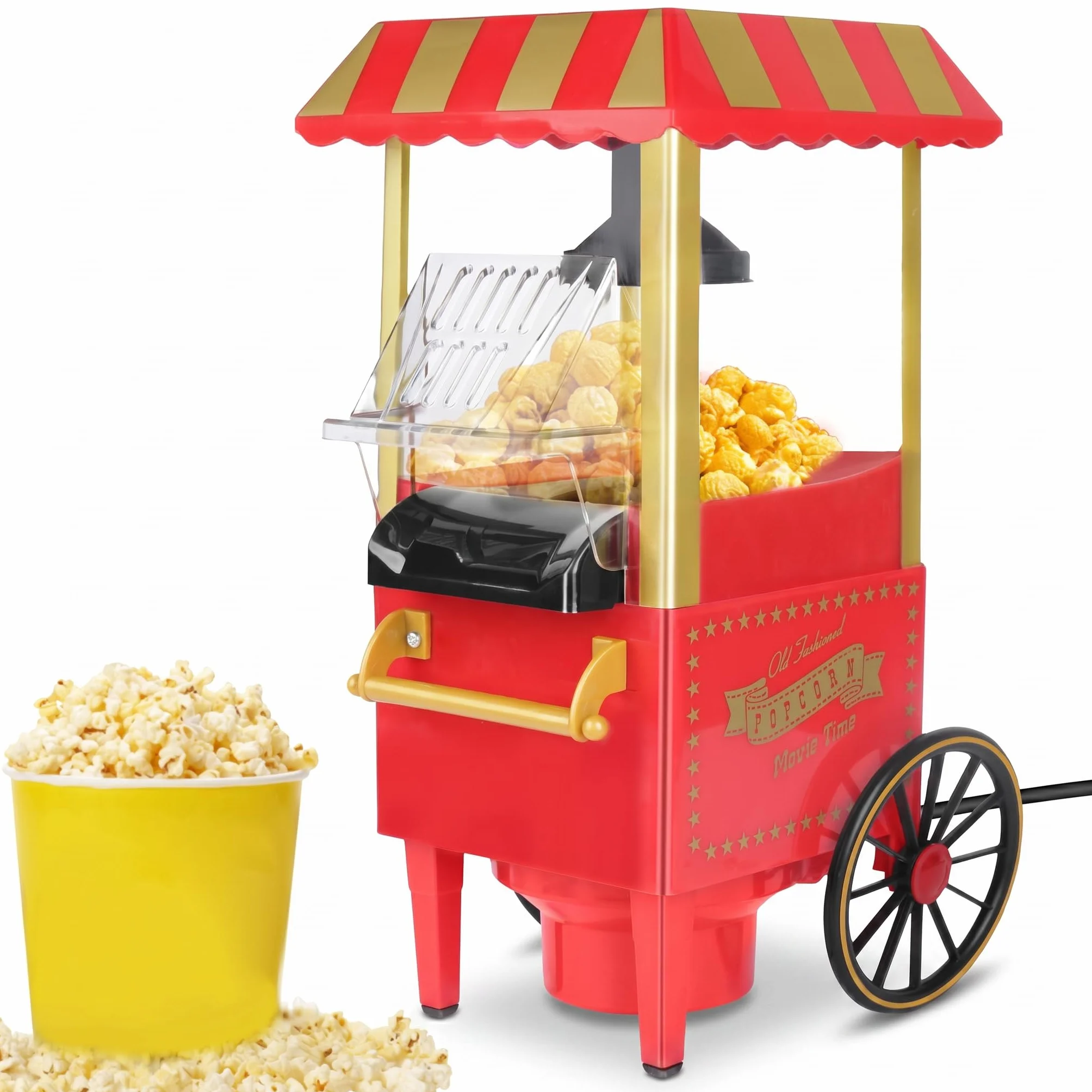 Maszyna do popcornu w stylu retro, na gorące powietrze, do beztłuszczowego i bezolejowego popcornu, zdrowa maszyna do popcornu do domu, czerwona, maszyna do popcornu bez oleju