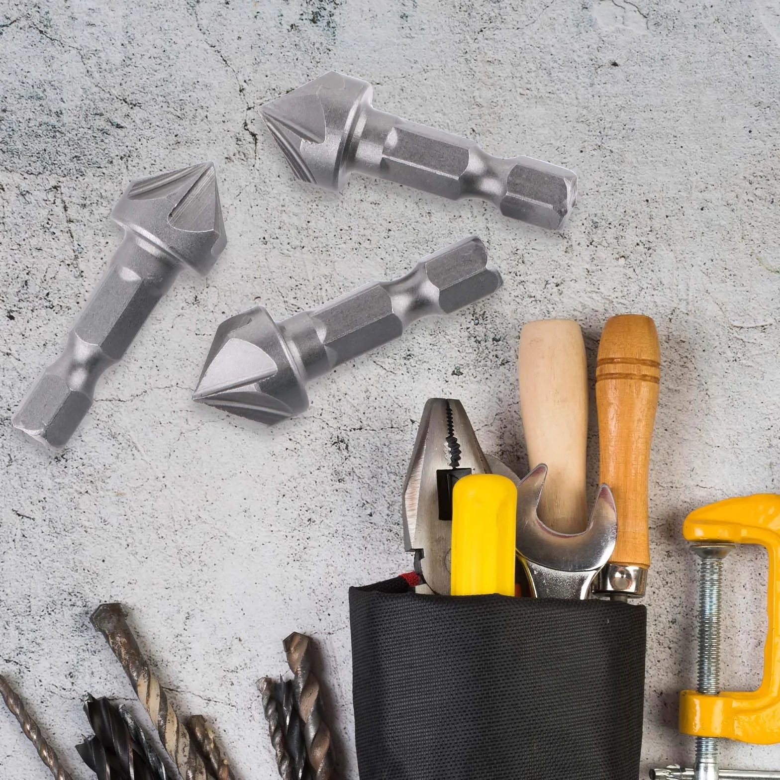 InnoHHustle 3 sztuki wierteł fazowych, pogłębiacz stożkowy, zestaw z metalowym pogłębiaczem sześciokątnym, narzędziem do fazowania 90°, do pogłębiania