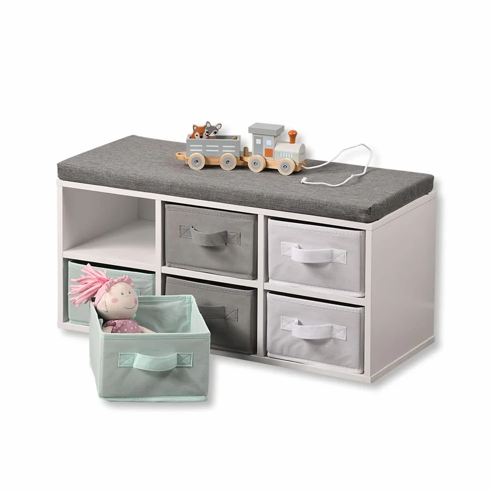 Kesper | ławka do siedzenia dla dzieci z pojemnikami do przechowywania, materiał: płyta wiórowa, wymiary: szer. 68 x wys. : 29,5 x głęb.: 33 cm, kolor: biały| 17729 13