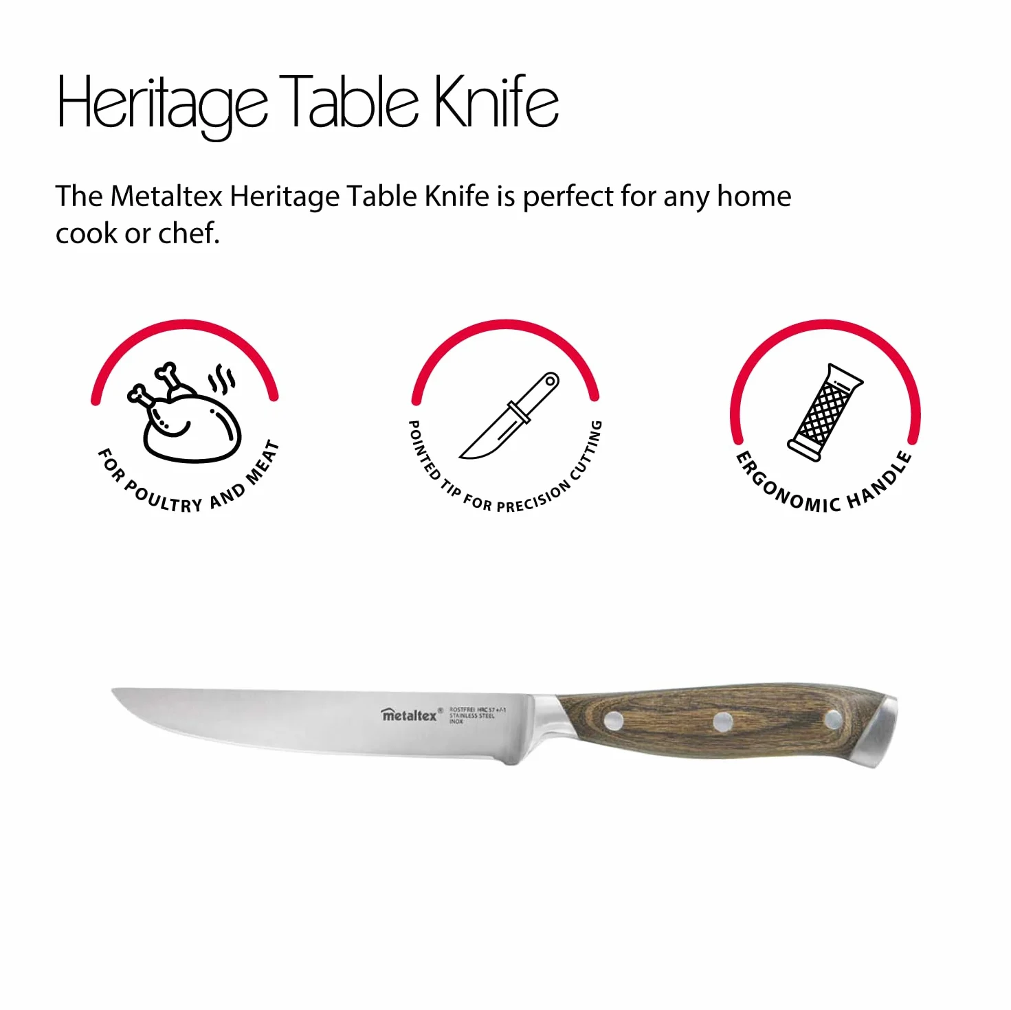 Metaltex Heritage nóż stołowy z drewnianym uchwytem 12,5 cm