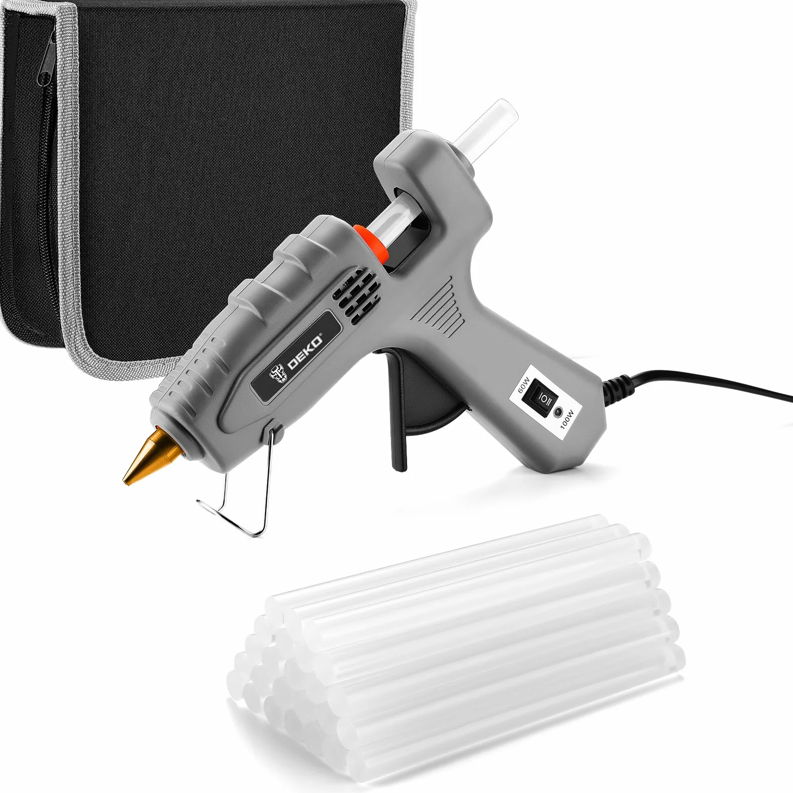 Pistolet do klejenia na gorąco 60/100 W: DEKO pistolet do klejenia z 25 pałeczkami do klejenia na gorąco 11 mm x 100 mm, do majsterkowania, sztuki, rzemiosła i szybkich napraw w domu i biurze, różowy