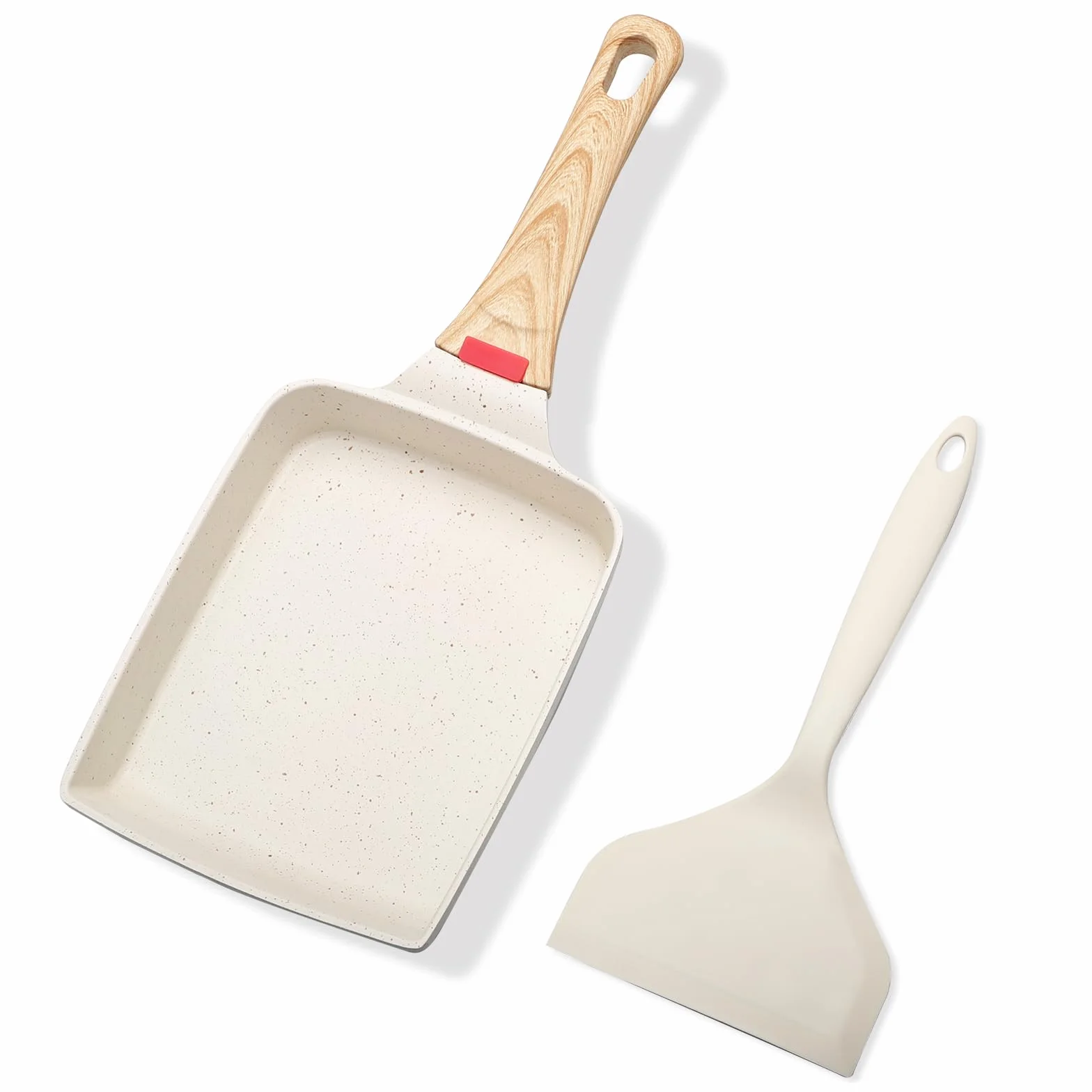 Patelnia Tamagoyaki 18,5x15 cm – Nieprzywierająca japońska patelnia do omletów z odłączaną rączką, patelnia do omletów do wszystkich rodzajów kuchenek, w tym indukcyjnych, odpowiednia do piekarnika i