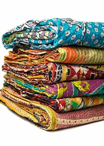 Estationeryhouse Indyjska kołdra w stylu vintage, patchwork, kanta, ręcznie wykonana narzuta, dwustronny koc, narzuta na łóżko, tkanina bawełniana, boho, kołdra