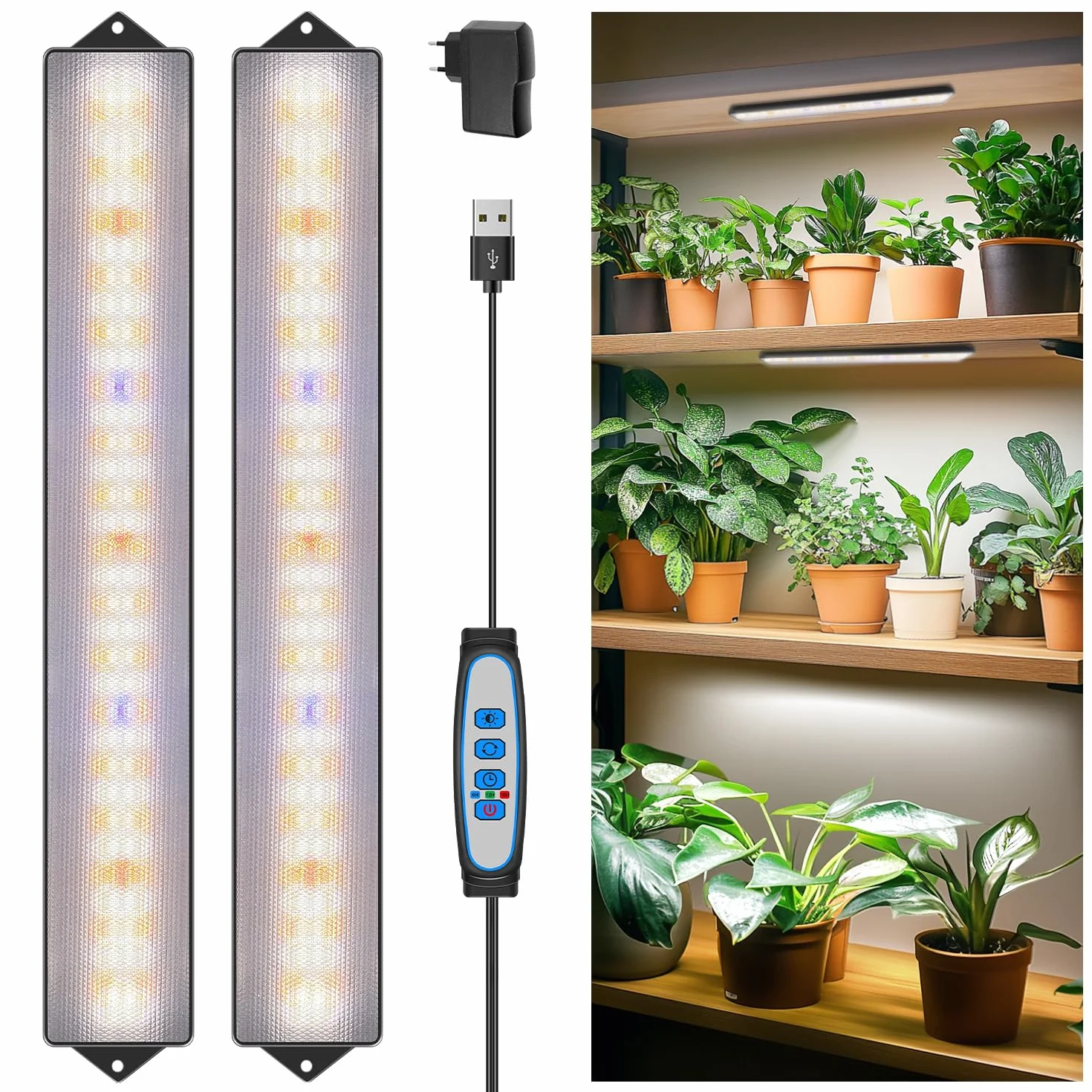 Wolezek Lampa LED do uprawy roślin, pełne spektrum, 210 diod LED z automatycznym timerem 4/8/12/16H, 2 sztuki 35 cm lampa do uprawy roślin z 5 stopniami jasności, lampa do wzrostu roślin