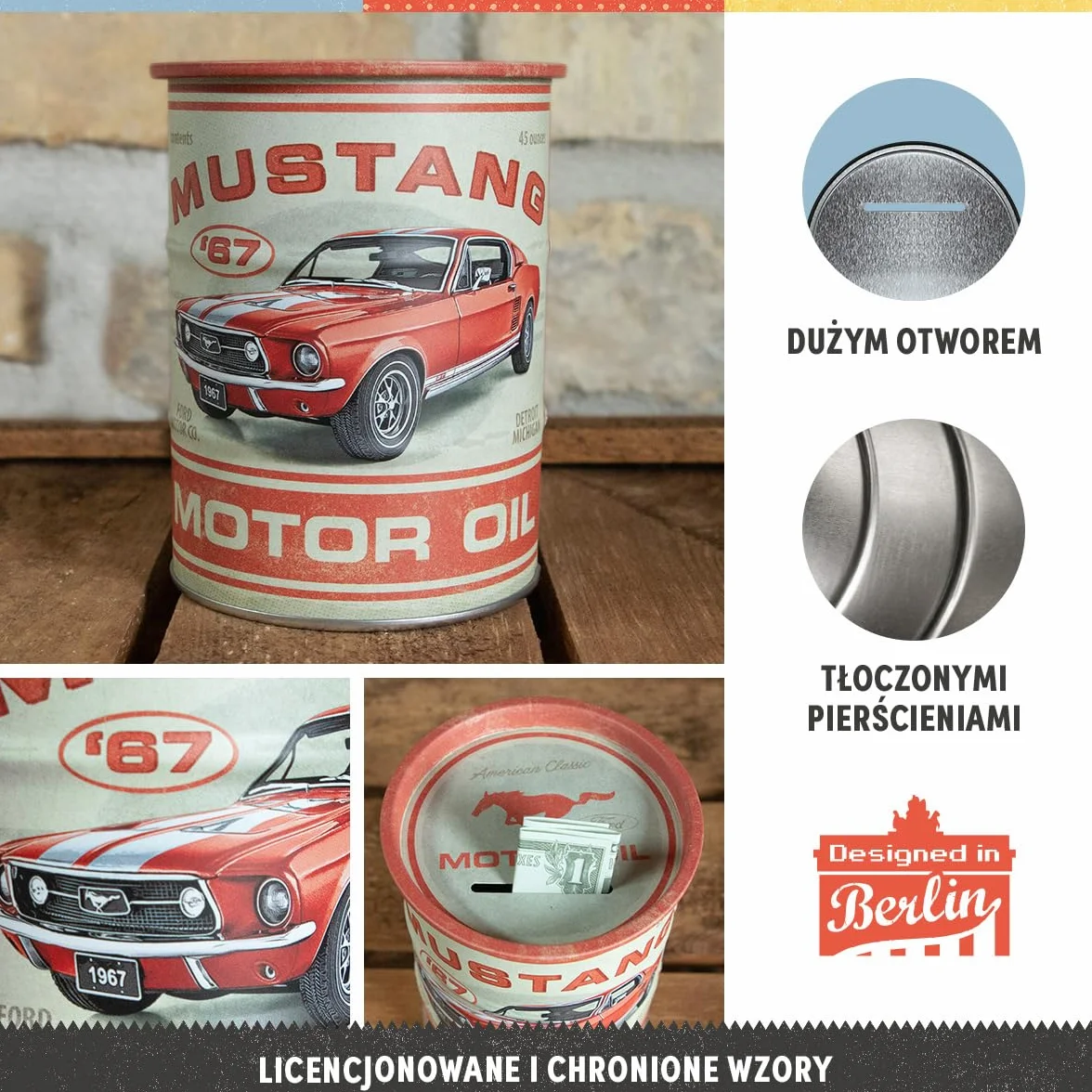 Nostalgic-Art Retro Skarbonka Ford Mustang GT 1967 Motor Oil 600 ml Metalowa Styl Vintage
