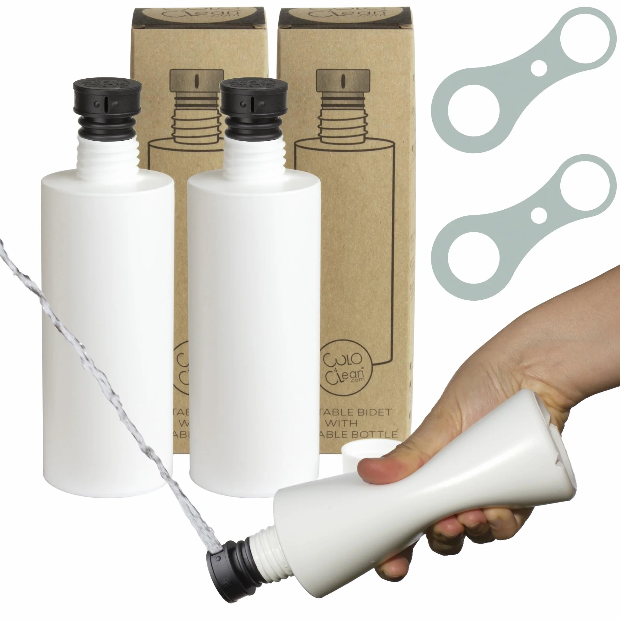 CuloClean przenośny bidet z cichą butelką (330 ml), idealny do toalety, podróży, wędrówek lub na kemping, ultralekki (48 g, 48 g) (CuloClean + butelka, 2 szt. czarny)