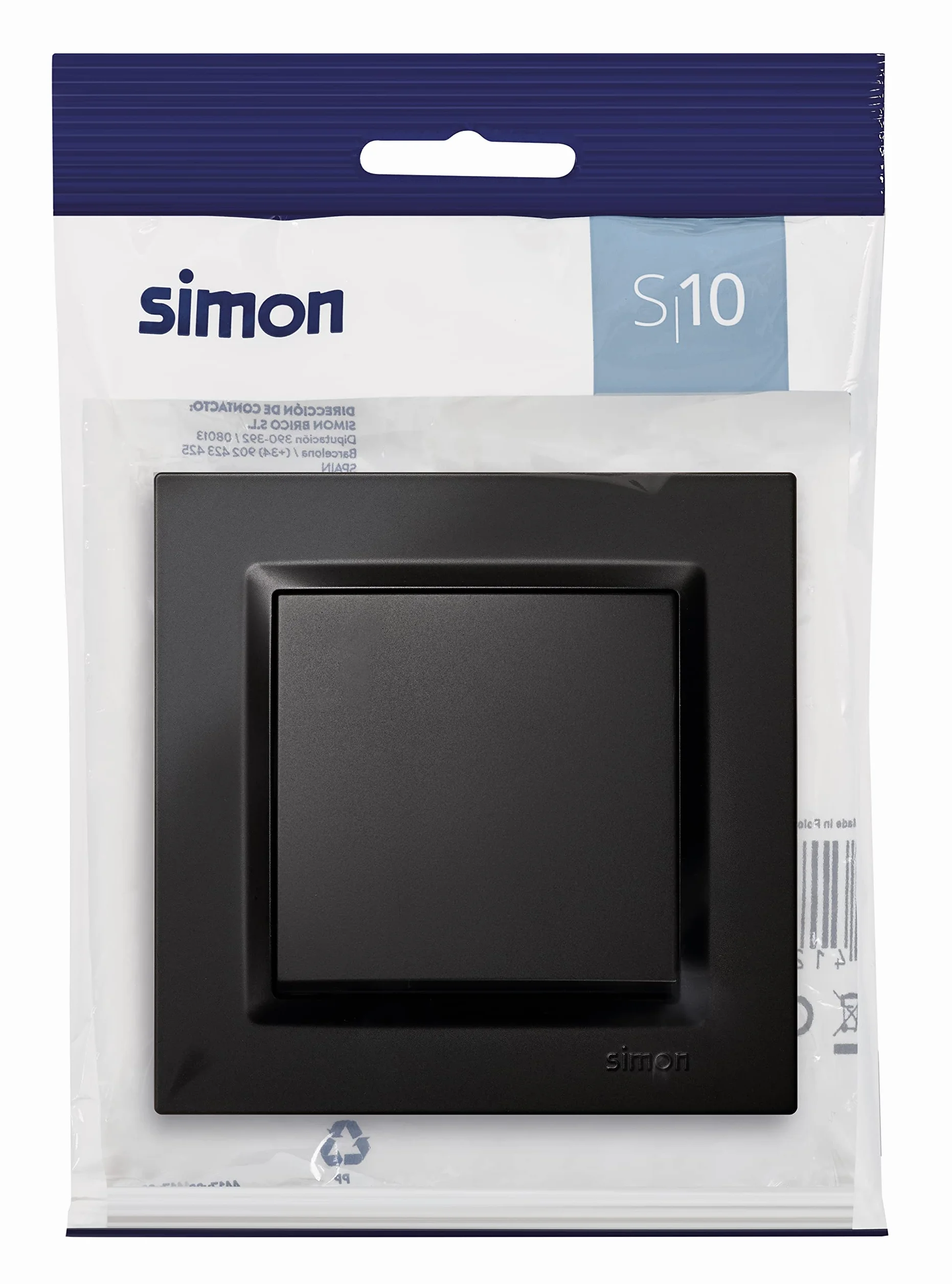 SIMON - Przełącznik krzyżowy, seria Simon 10, 230 V, przełącznik ścienny wewnętrzny, łatwy montaż, w zestawie rama, pokrywa i mechanizm, kolor czarny