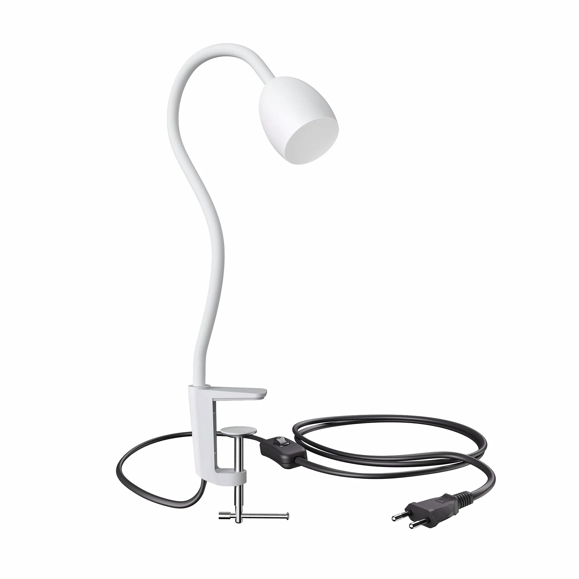 ledscom.de Lampa zaciskowa, gęsia szyja KLUK, przełącznik, biały mat, 1x GU10 maks. 60W