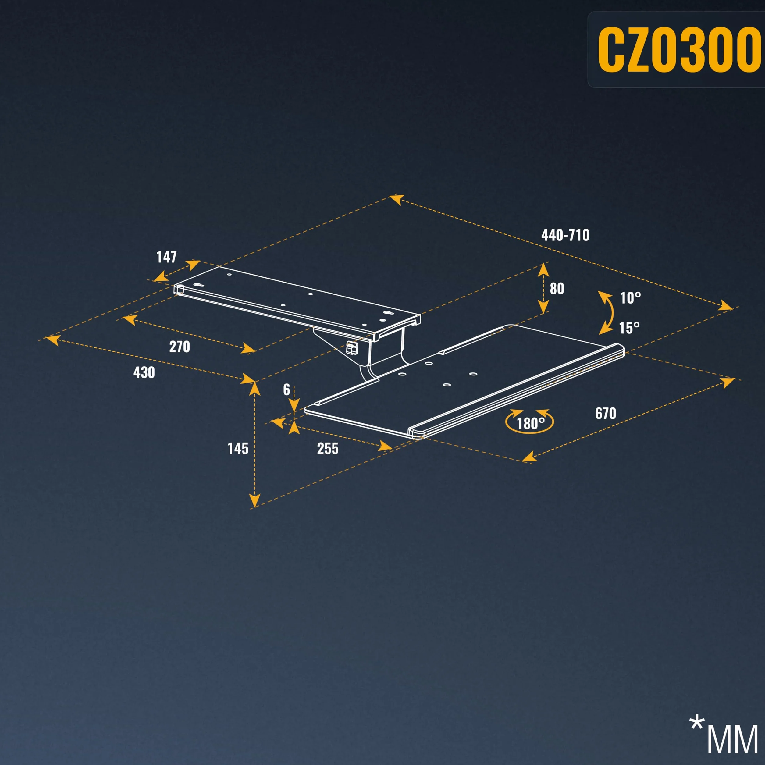RICOO Obrotowa taca na klawiaturę PC CZ0300 obrotowa szuflada pod biurko, ergonomiczna półka z przesuwnymi bieżnikami, regulowany uchwyt na klawiaturę komputerową, czarna