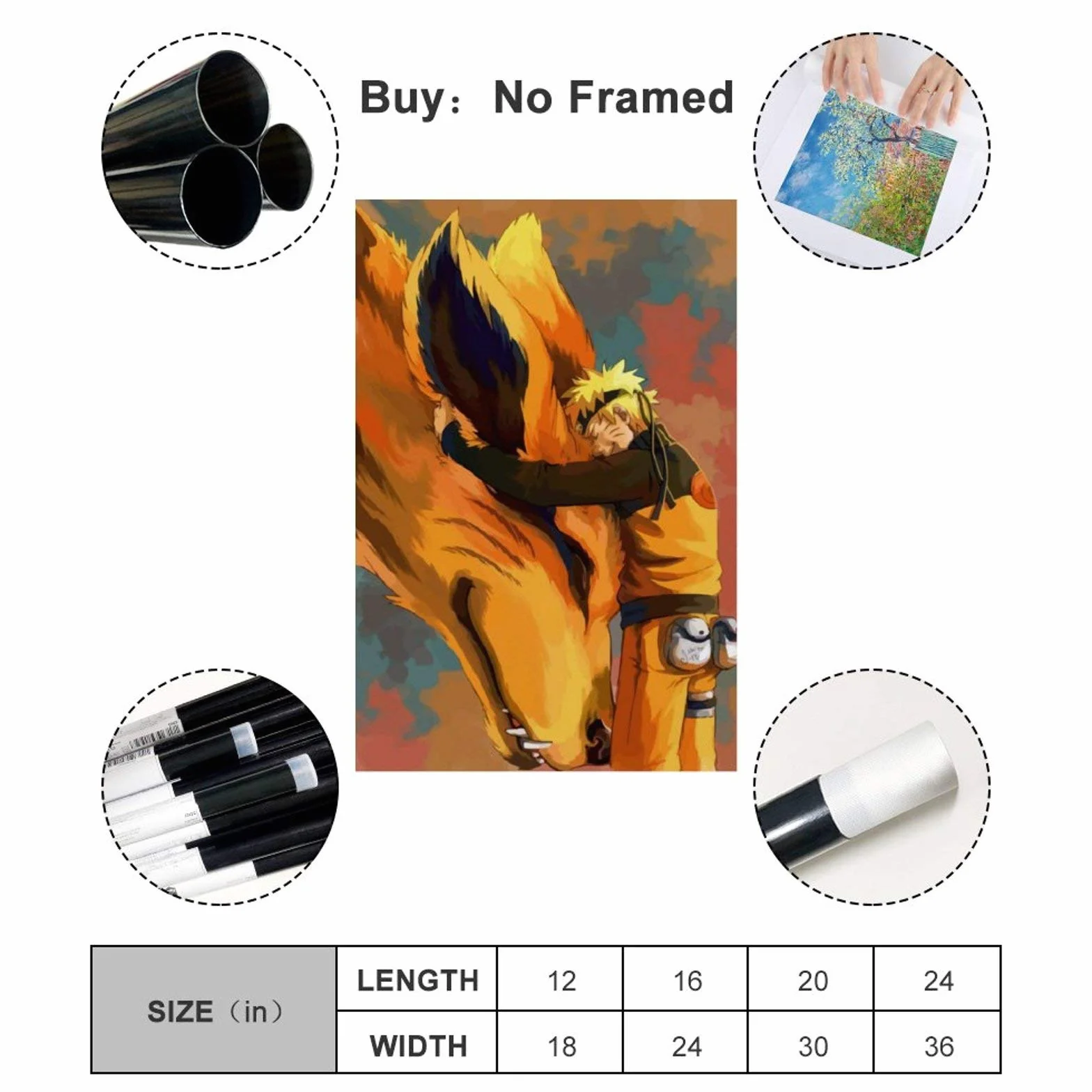 FANFF Urocze anime Naruto Kurama plakat dekoracyjny obraz na płótnie sztuka ścienna salon plakaty sypialnia obraz 16 x 24 cale (40 x 60 cm)