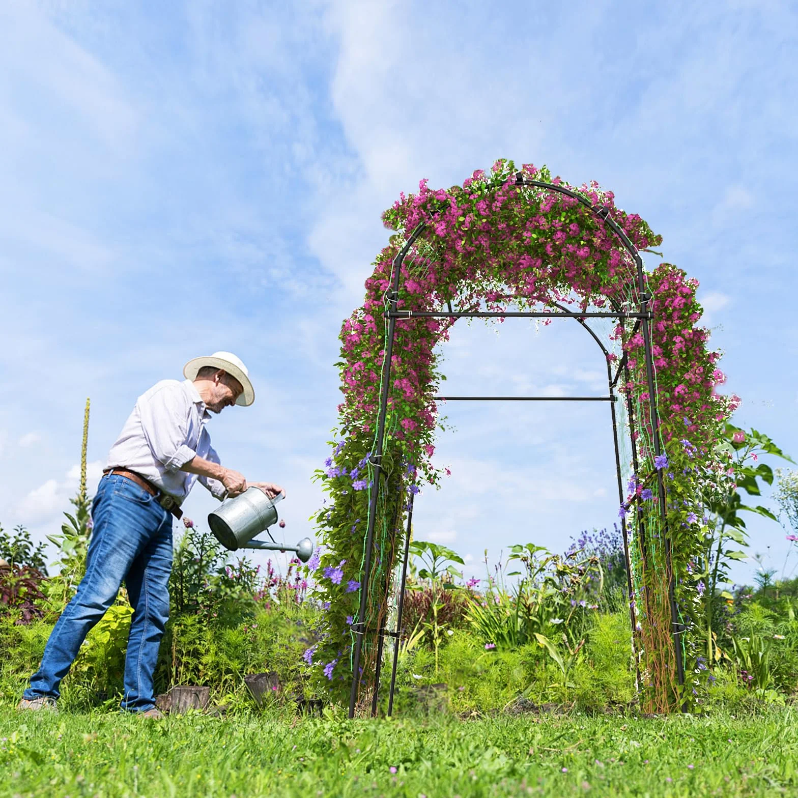 COSTWAY Kratka dla roślin pnących, 230 cm, łuk ogrodowy z metalową strukturą powlekaną PE, podpora dla roślin pnących, łuk do warzyw, owoców, kwiatów