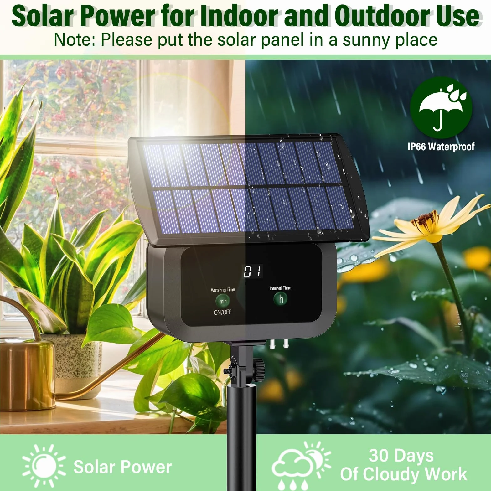 Zestaw do automatycznego nawadniania solarnego, automatyczny system nawadniania ogrodowego, solarne systemy nawadniania z zegarem + wąż 15 m do ogrodu, na balkon, do roślin doniczkowych