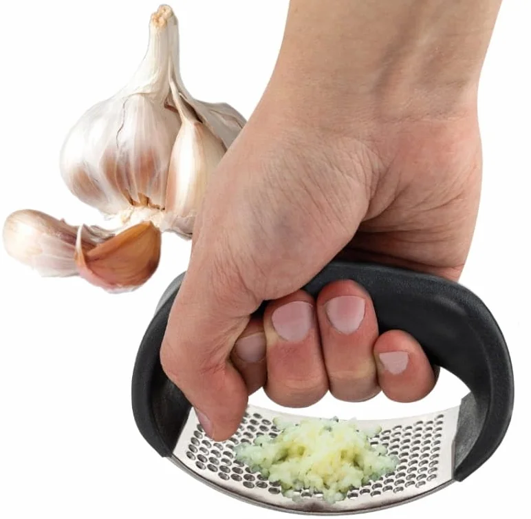DomoDomo - Wyciskarka do czosnku ze stali nierdzewnej – wielofunkcyjne narzędzie kuchenne z otwieraczem do butelek, ergonomiczne wzornictwo, nadaje się do mycia w zmywarce