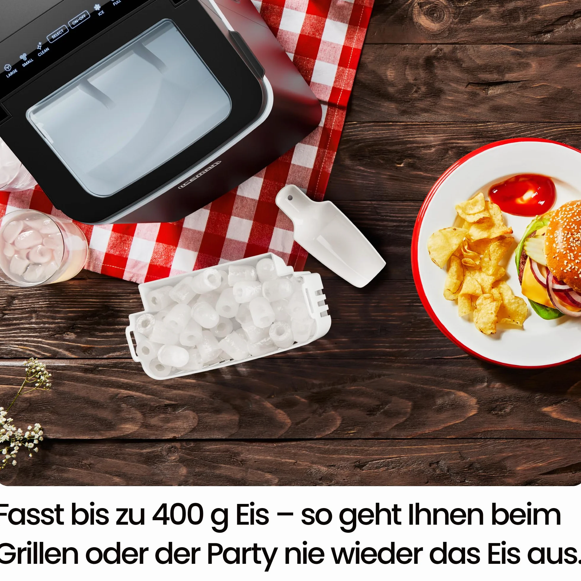 Chefman Iceman Dual-Size Kostkarka do lodu przenośna samoczyszcząca 9 kostek 7 minut 10 kg/24h