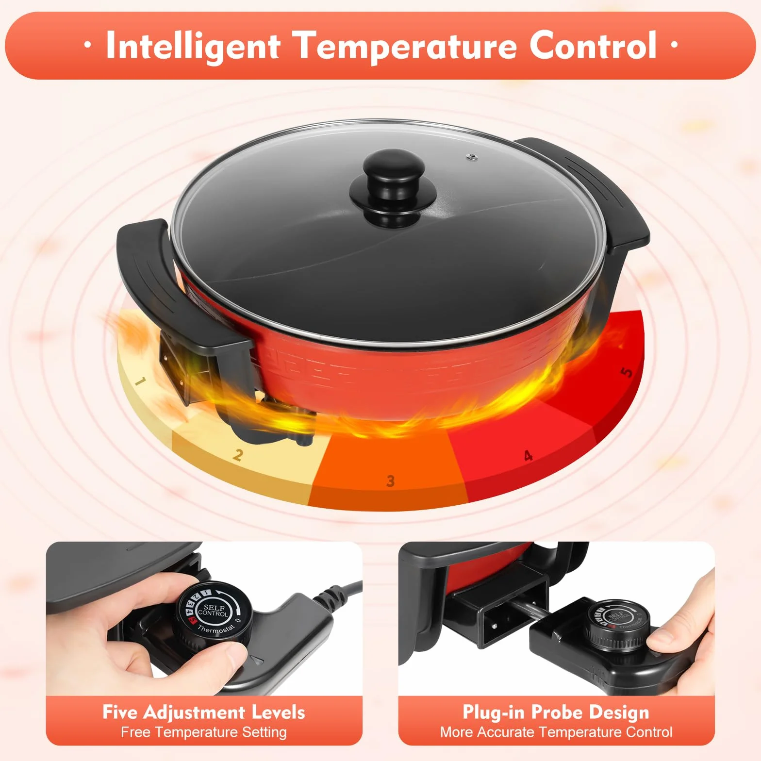 Elektryczny Garnek Hot Pot Twin 1300 W, 6 l, Yin Yang Hotpot, 2 Strony, Patelnia do Gotowania Stewpan, Płyta Kuchenna, Nieprzywierający