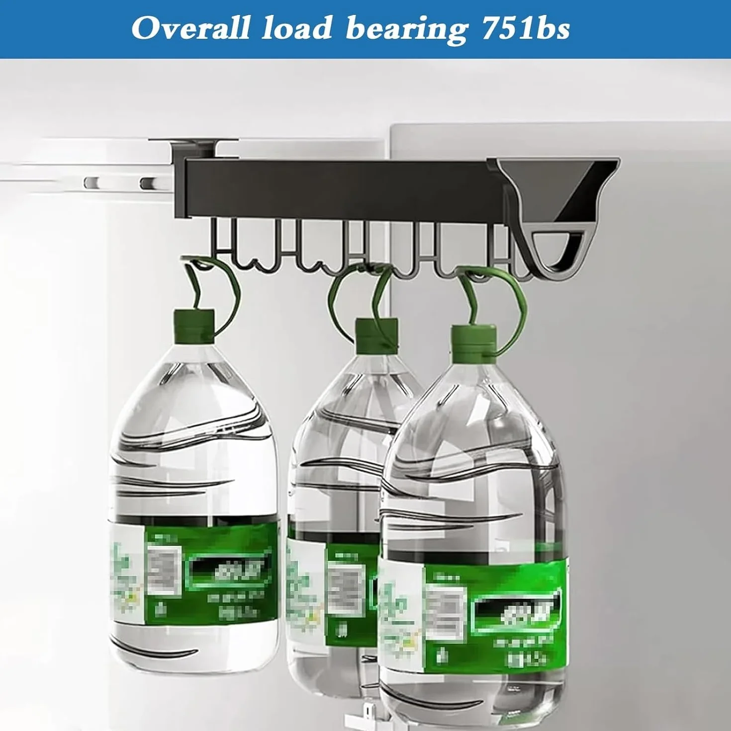 Pull Out Mop Broom Holder with Heavy Duty Hooks Pans Pots Racks for Cabinets Pull Out, Multifunctional Slide Broom and Mop Organizer