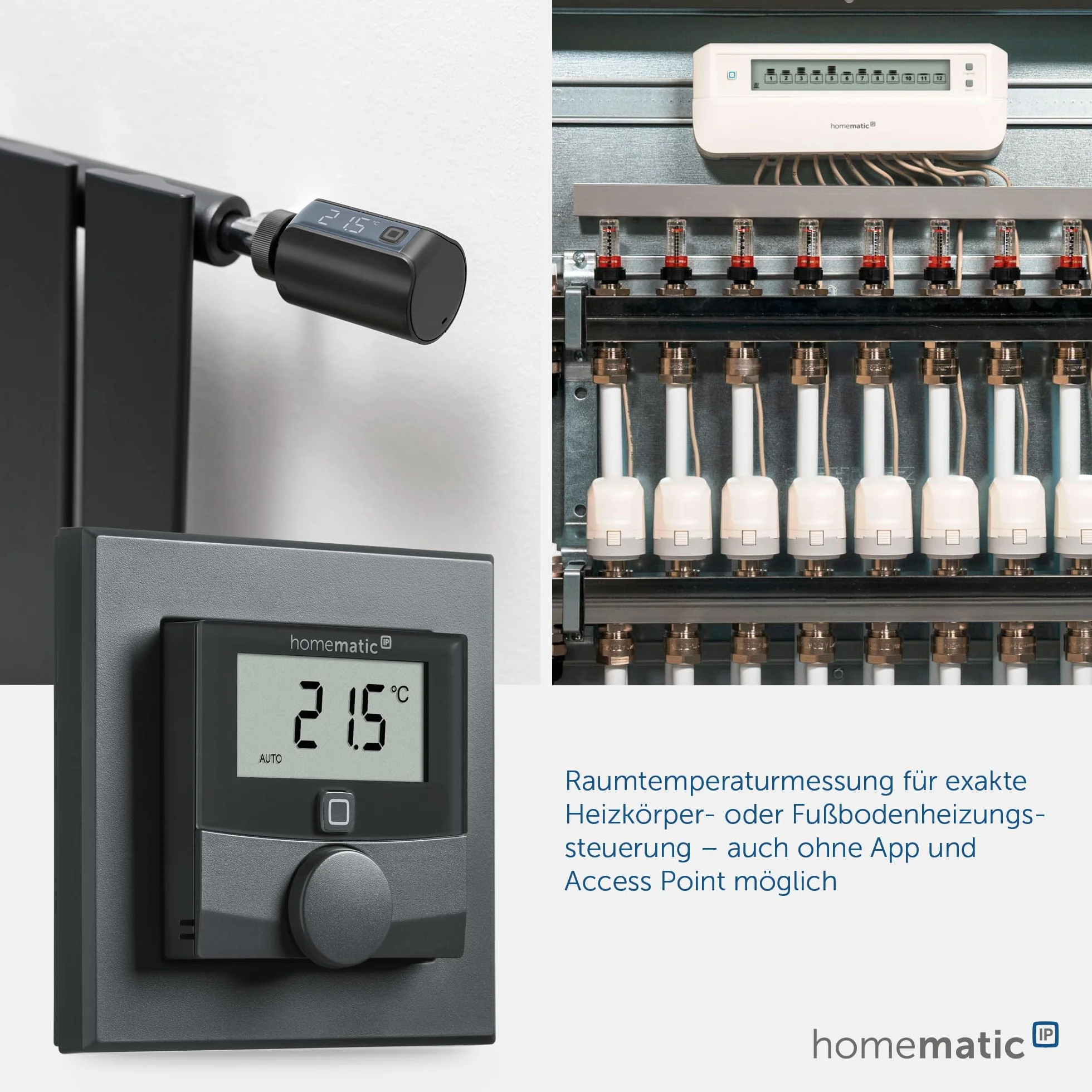 Homematic IP Smart Home 159820A0 termostat ścienny z czujnikiem wilgotności powietrza, cyfrowy termostat, grzejnik/ogrzewanie podłogowe, aplikacja Alexa, Google Assistant, pomiar temperatury,