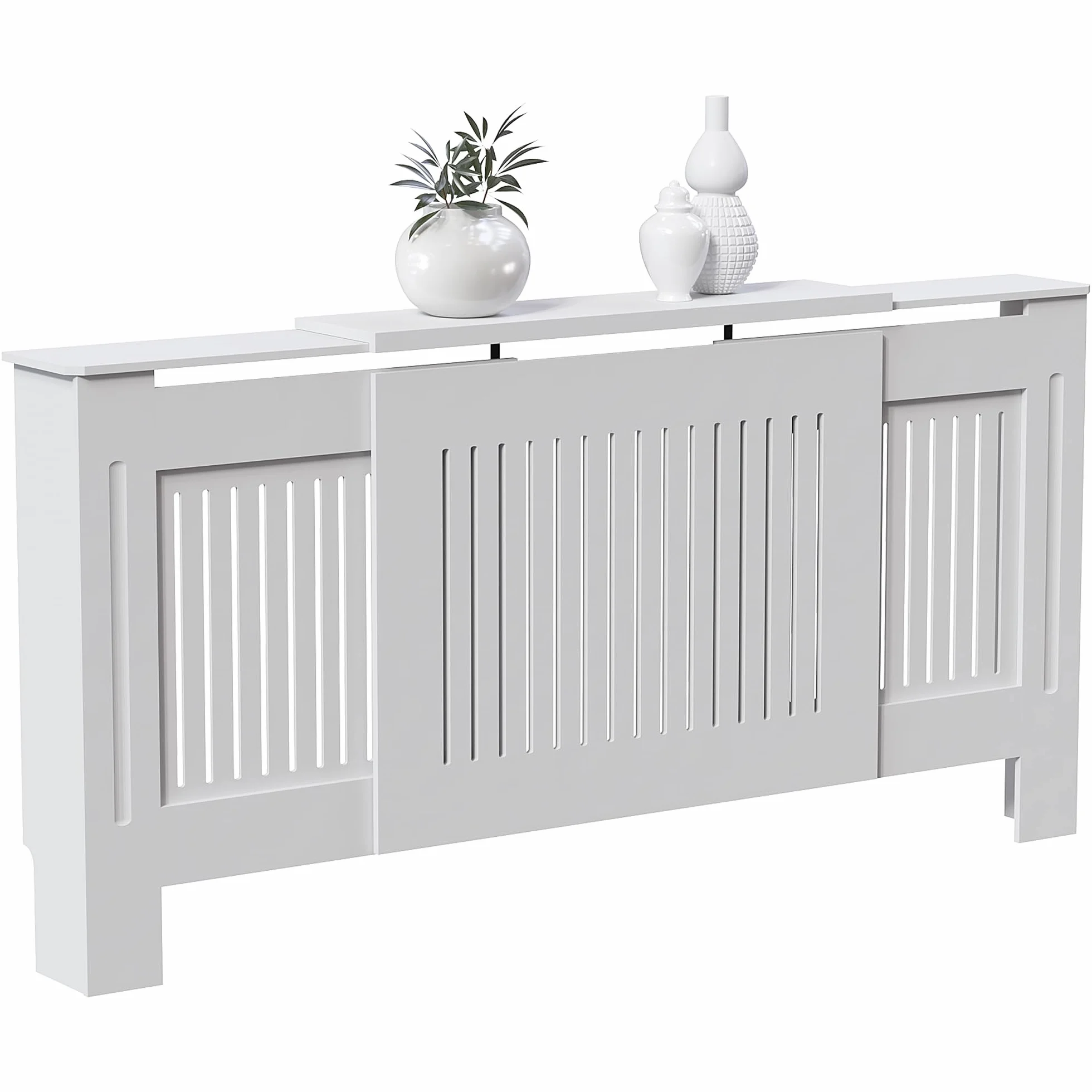 Vida Designs Chelsea Regulowana osłona chłodnicy nowoczesne listwy grillowe białe (H: 82/W: 140-204/D: 20,5 cm)