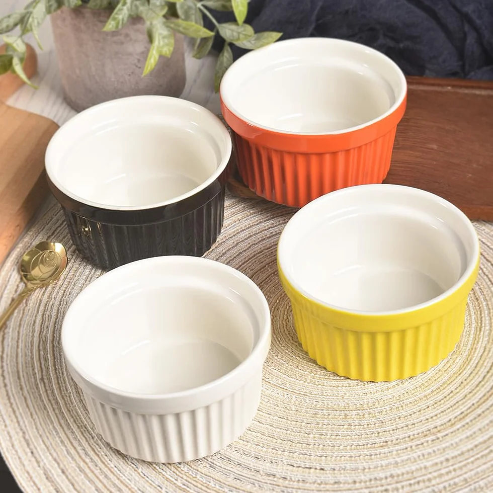 homEdge Zestaw porcelanowych ramekinów, 240 ml / 8 uncji, miska do lodów, kremowa brûlée ramekins, do pieczenia, zestaw 6 sztuk, kolor czarny