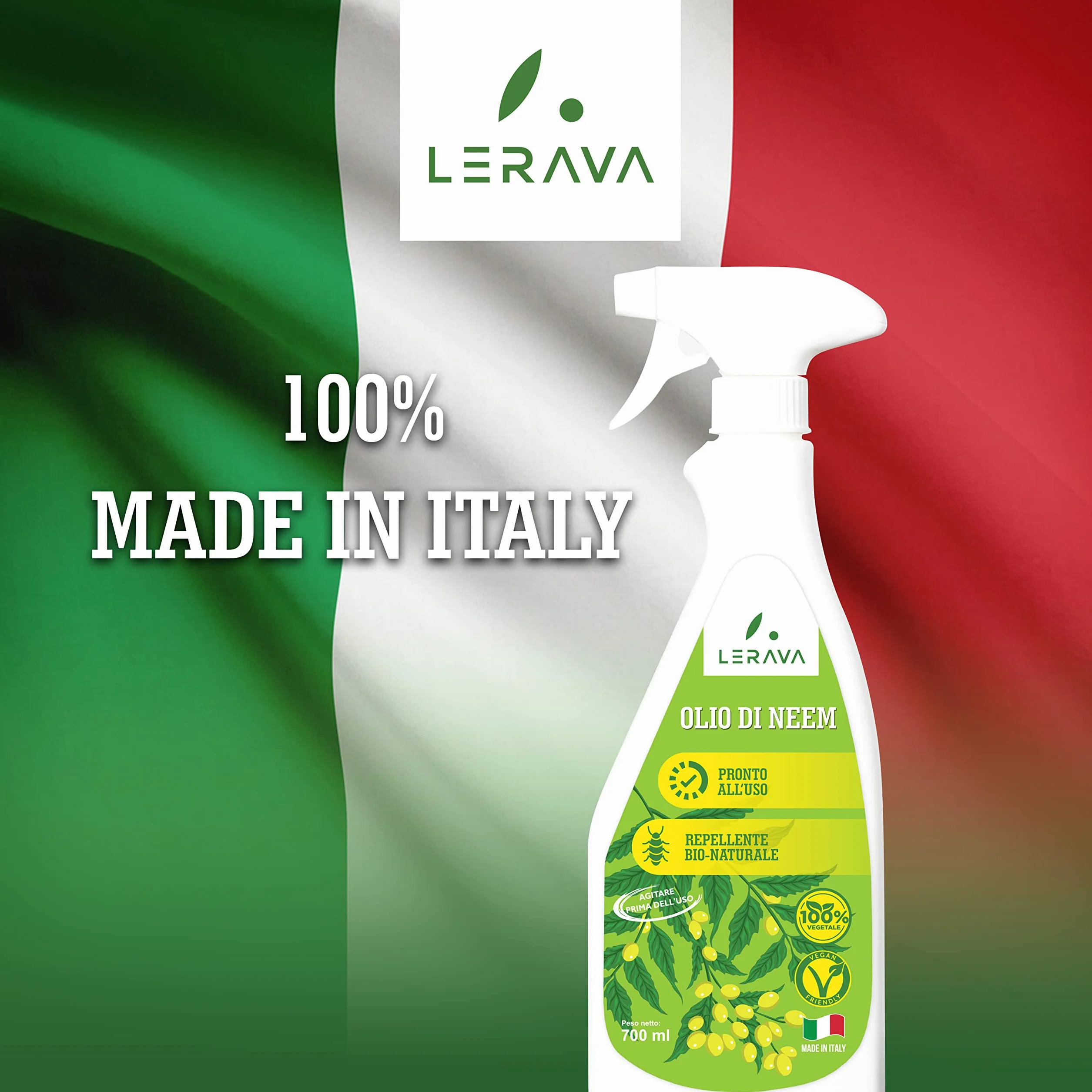 LERAVA® olej neem dla roślin - Gotowy do użycia spray owadobójczy - 100% bio-roślinny olej neem - Hamuje rozwój larw - olej neem 700ml