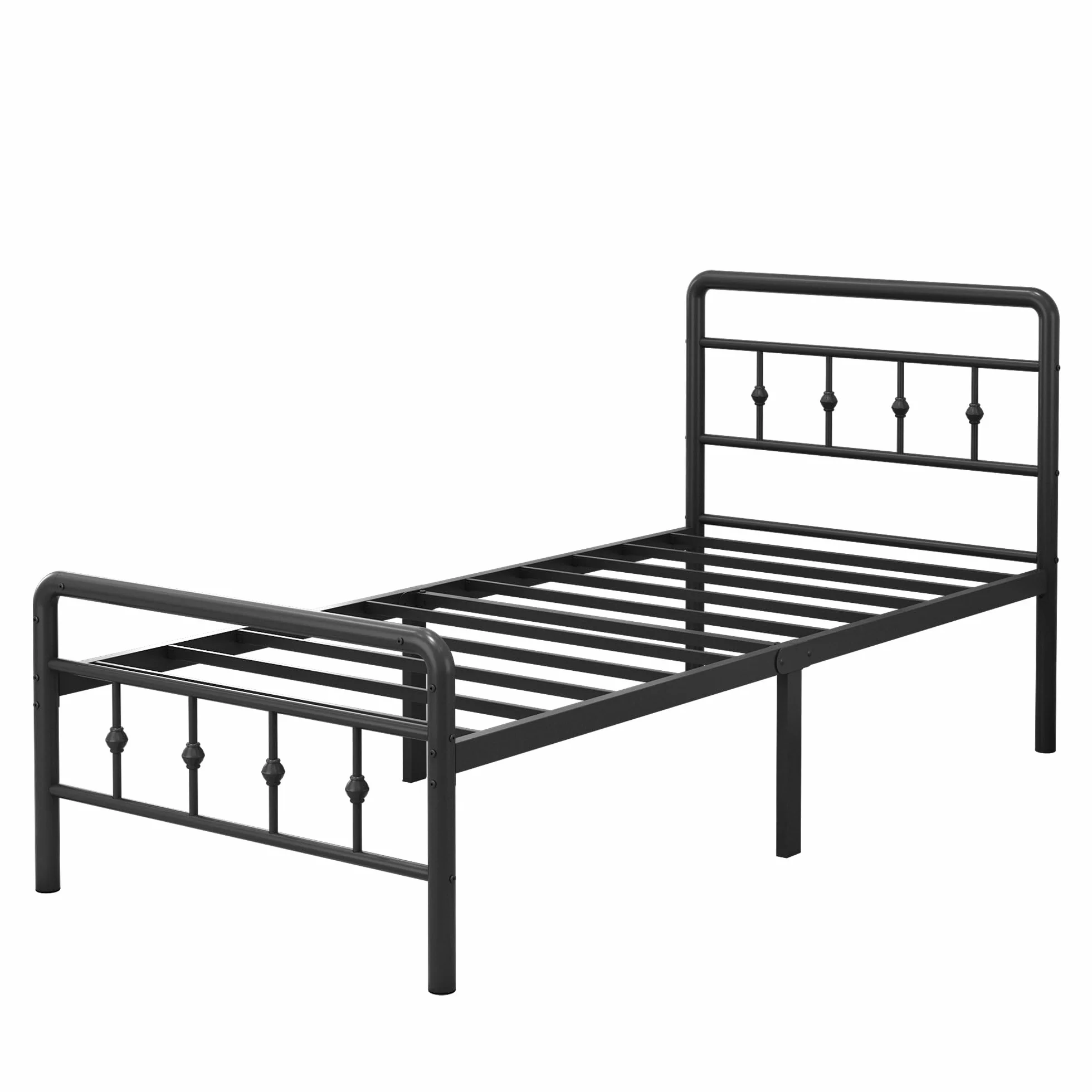 EMODA Rama łóżka pojedynczego, 0,9 m, z zagłówkiem i podnóżkiem, pojedyncza metalowa rama łóżka, 46 cm wysokości, ze stalowymi lamelkami, bez hałasu, łatwy montaż, czarna