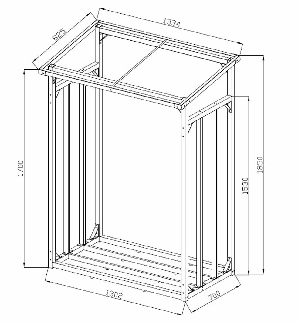 QUICK STAR Metalowy regal na drewno kominkowe, antracytowy 130 x 70 x 185 cm, stojak na drewno opalowe do ogrodu, 1,6 m³ / 2 m³ drewna kominkowego, pomoc do ukladania drewna na zewnatrz.