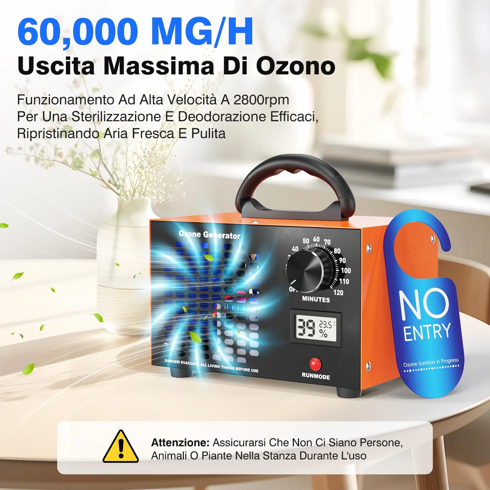 Ozonator O3 Generator Ozonu 60 000 mg/h Timer 120 min Wyświetlacz