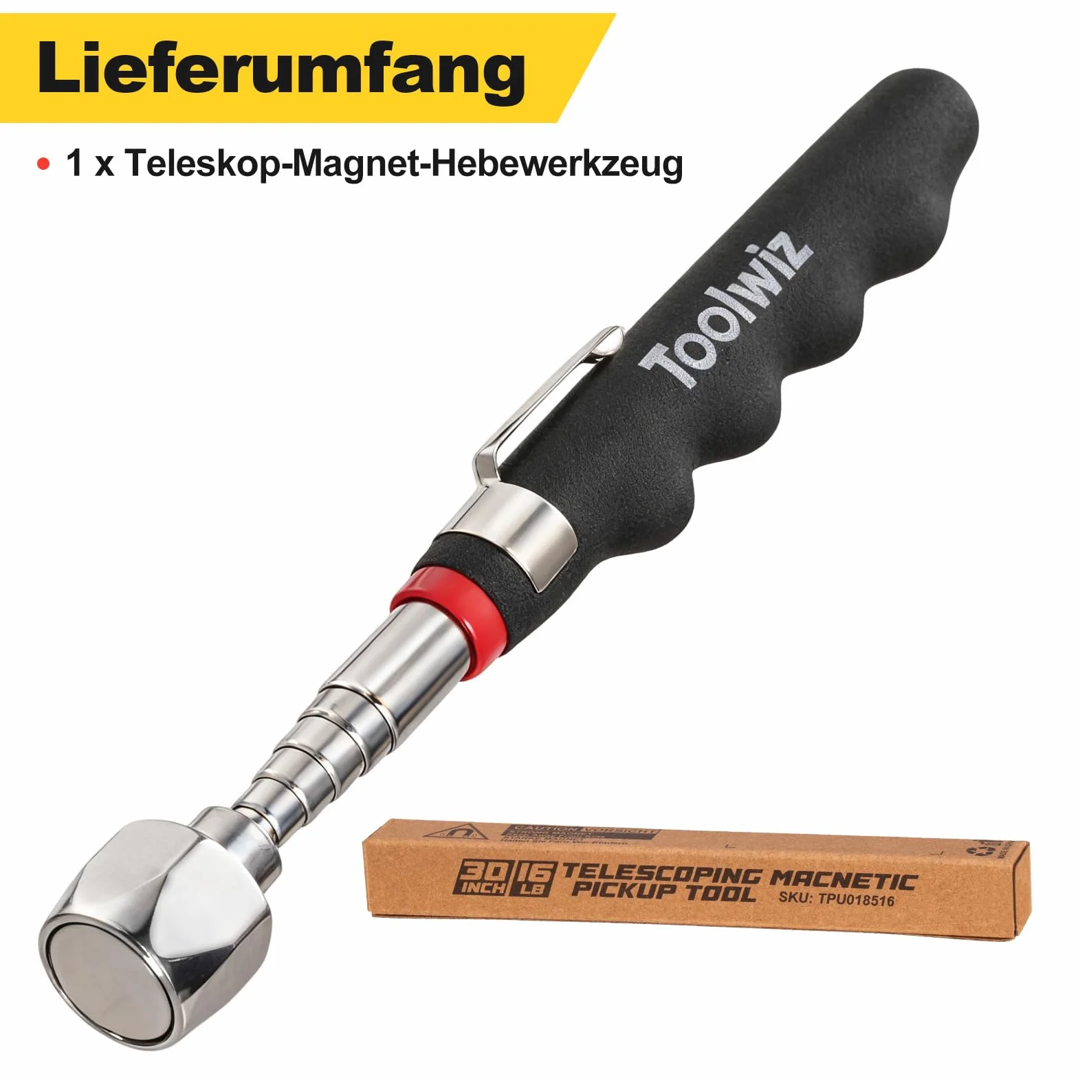 Toolwiz Magnetyczne Narzędzie Podnoszące 7.2kg, wysuwany od 18 do 76 cm, teleskopowe narzędzie do odbioru magnetycznego, Idealna do Pobierania Metalowych Przedmiotów z Trudno Dostępnych Miejsc