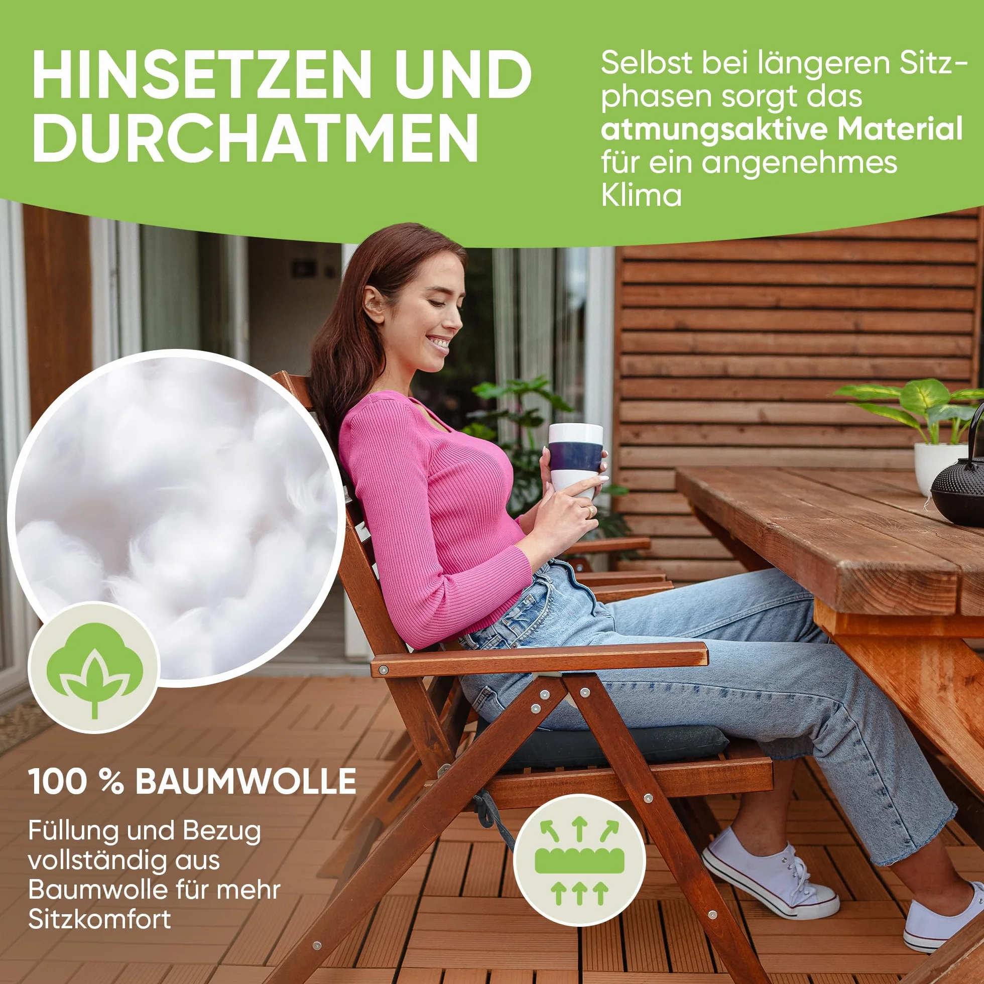 Gräfenstayn® Zestaw 4 bawełnianych poduszek do siedzenia 40 x 40 x 5 cm, z taśmami mocującymi do użytku wewnątrz i na zewnątrz, z znakiem Öko-Tex (antracytowy)