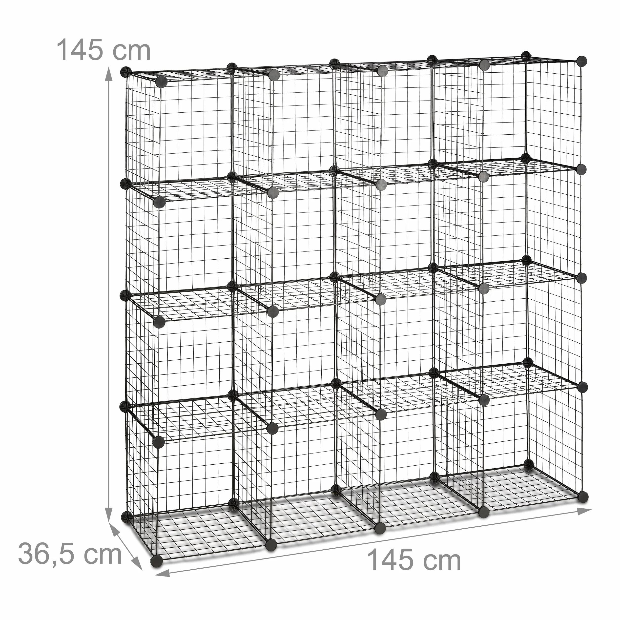 Relaxdays Modułowa półka kratowa, 16 przegródek, regał kostkowy, otwarty system przechowywania, 35 x 35 cm, metalowy stojak DIY, czarny