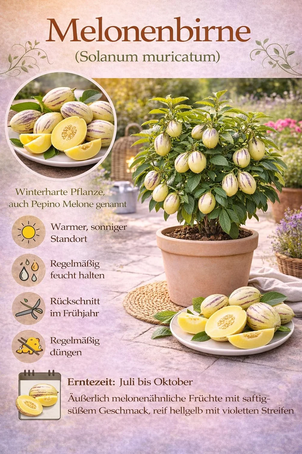Solanum Pepino Gold 20-40 cm – słodka i aromatyczna gruszka melonowa, egzotyczna roślina owocowa do ogrodu i na balkon
