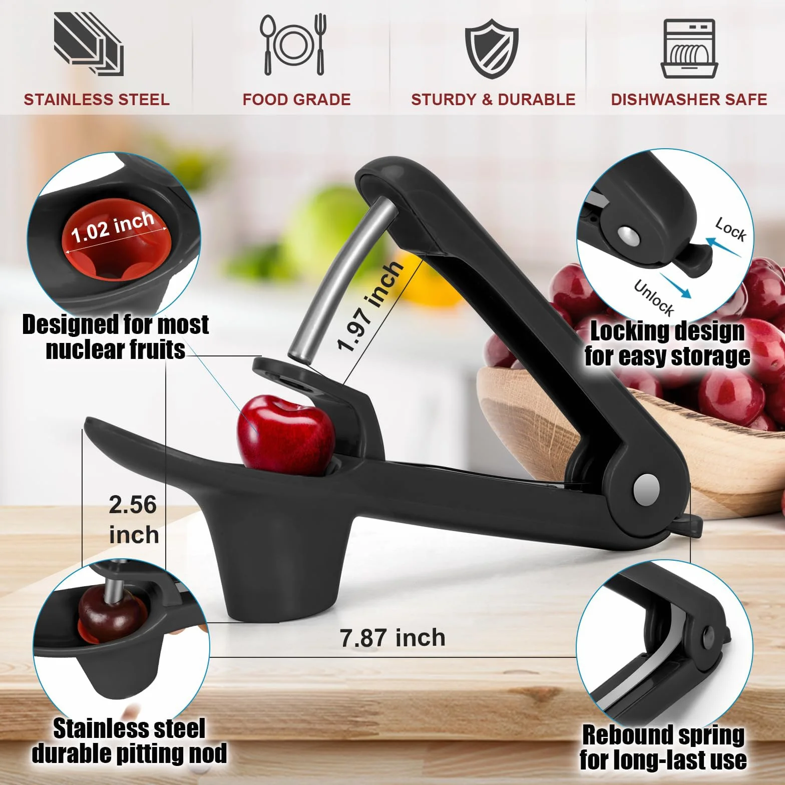 Drylownica do wiśni ze stali nierdzewnej Cherry Corer czarna