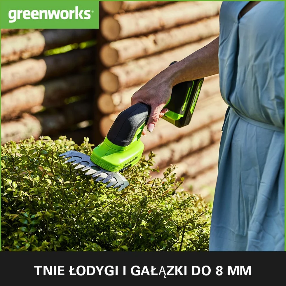 Greenworks G24SHT Nożyce do Trawy i Krzewów 2w1, 20 cm Ostrza do Żywopłotu, Cięcie Gałęzi i Łodyg do 8 mm, 2800 Cięć na Minutę, 15 cm Ostrze do Trawy BEZ Baterii 24V i Ładowarki, 3 Lata Gwarancji