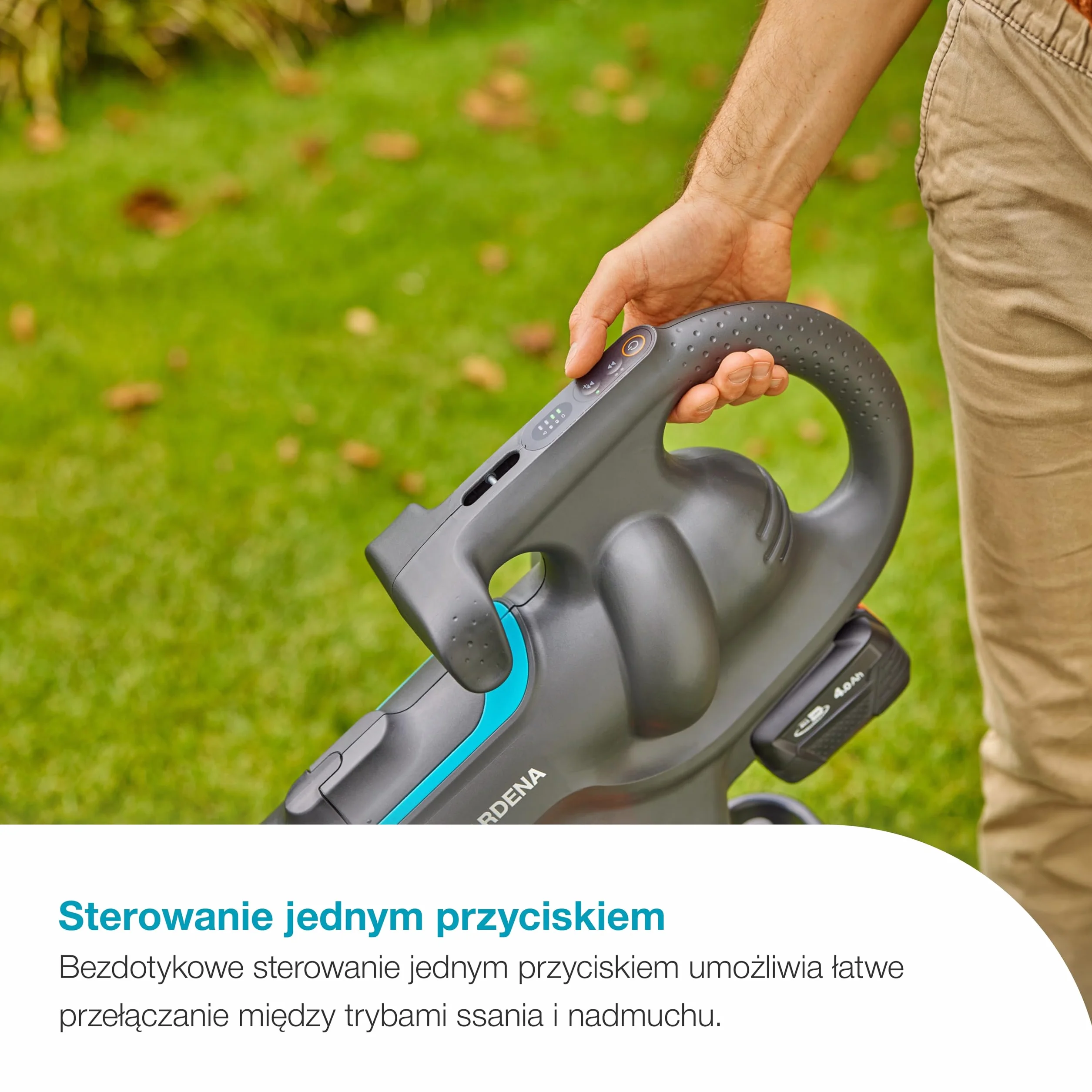 Gardena Akumulatorowa dmuchawa/odkurzacz 18V P4A – bez akumulatora: Silny przepływ powietrza, Szybka zmiana trybu, Regulacja prędkości, Worek, Brak przewodu (14895-55)
