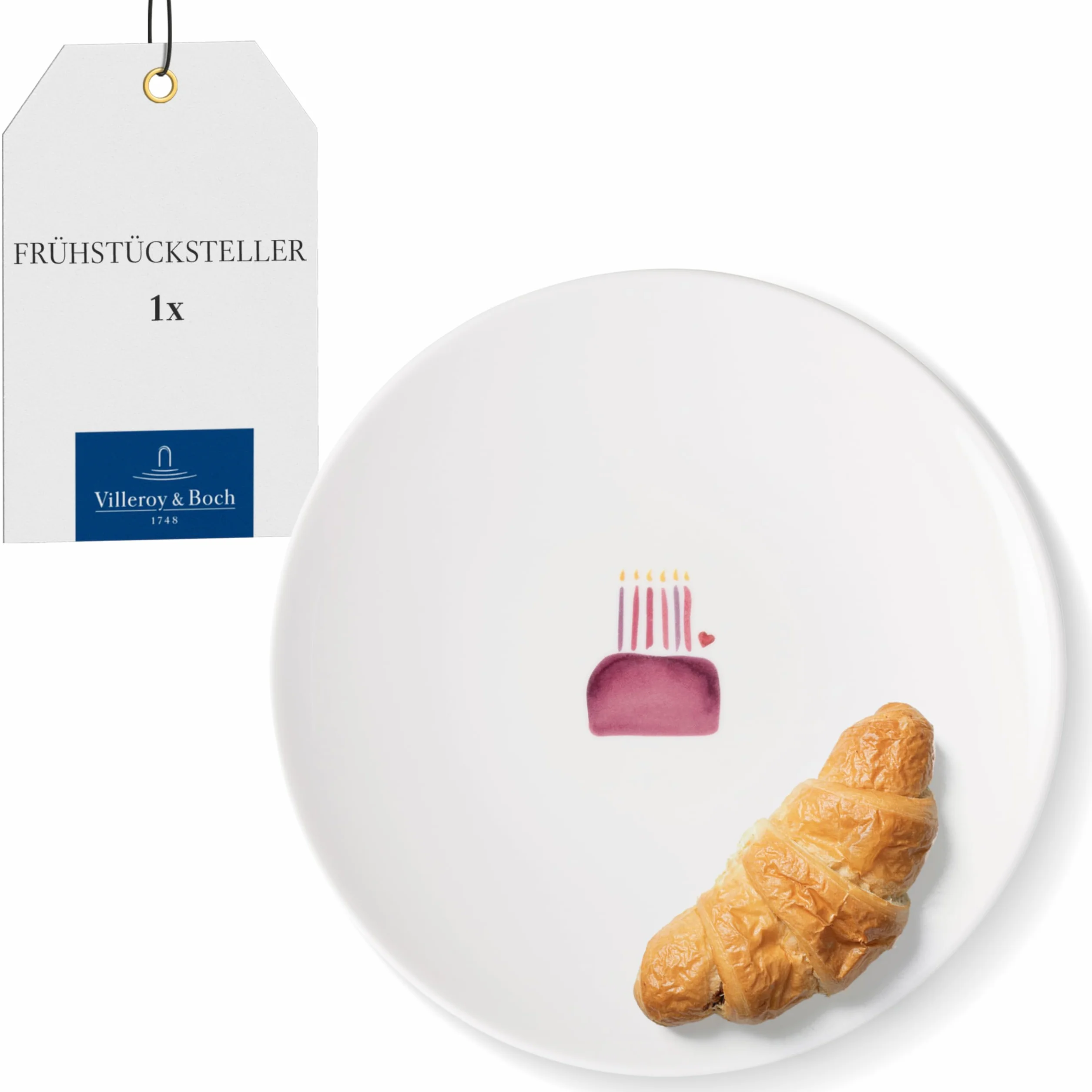 Villeroy & Boch With Love talerz śniadaniowy Happy Birthday 21x21x2,5 cm porcelana Premium talerz na ciasto sałatki deserowy zmywarka mikrofala